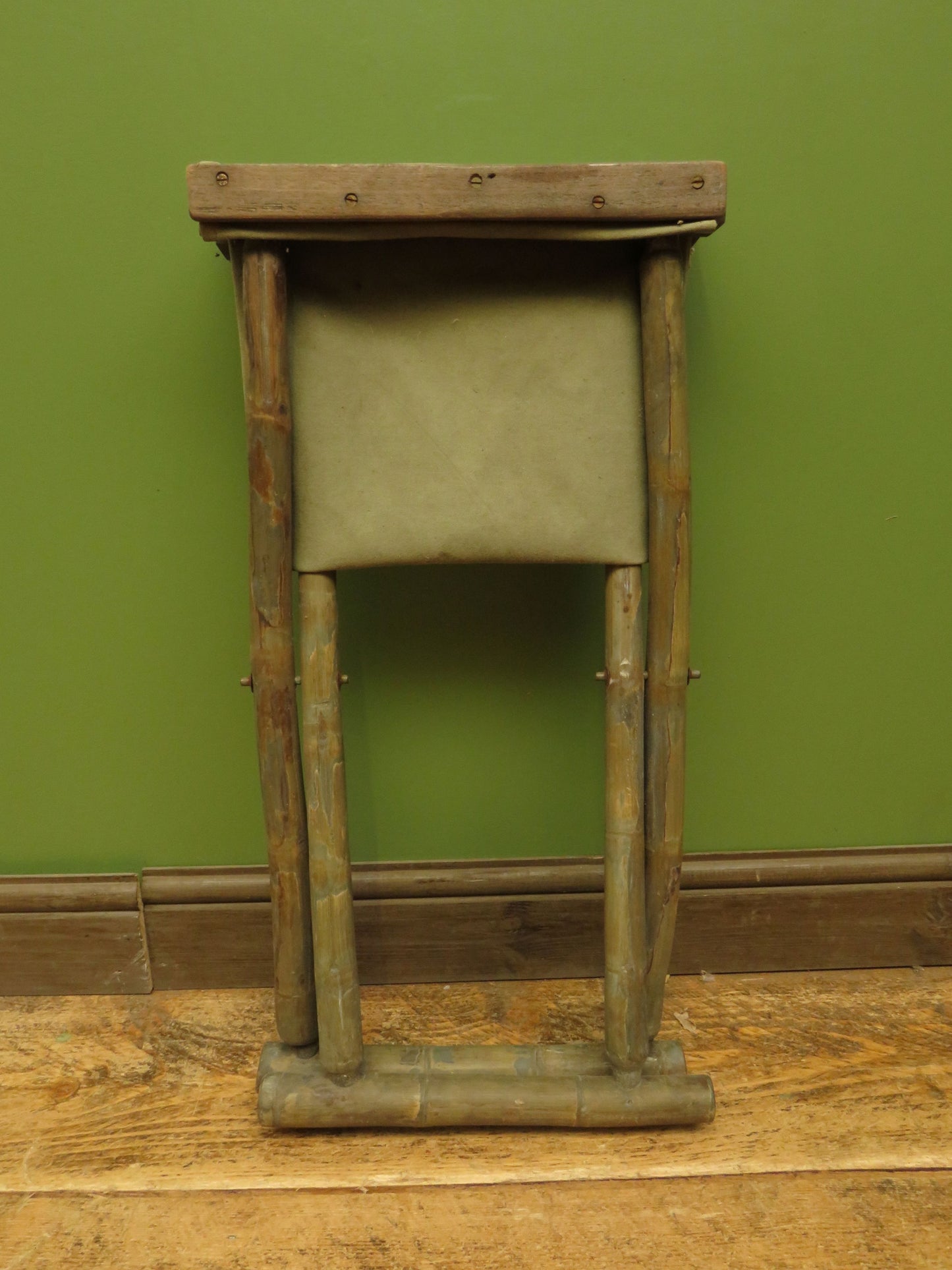 Vintage Folding Campaign Style Bamboo Stool