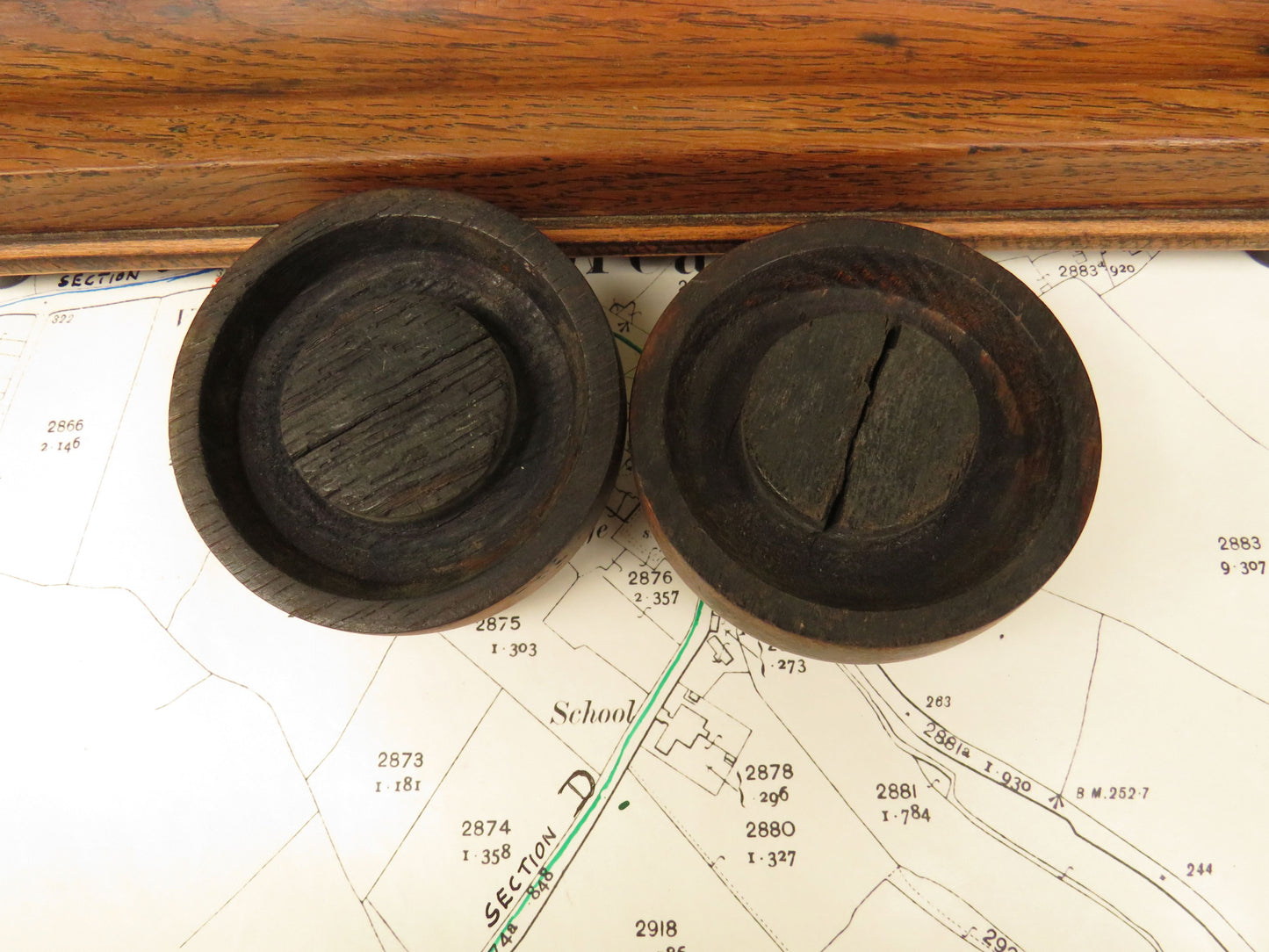 1930s Oak Ink Stand with Glass Inkwells