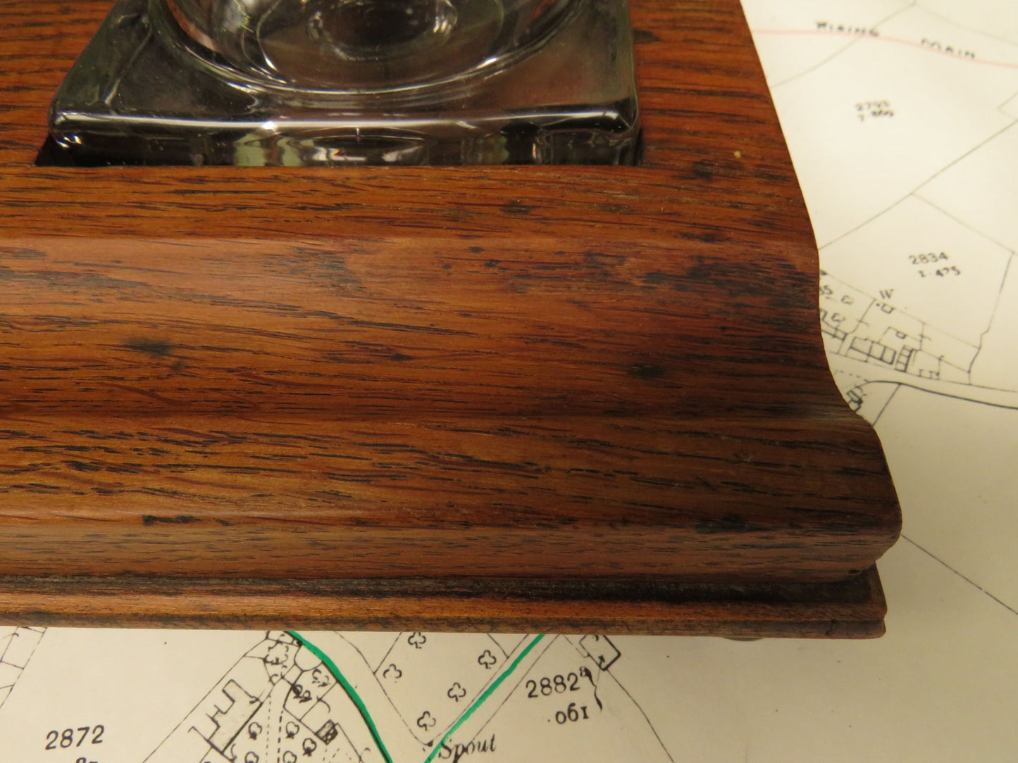 1930s Oak Ink Stand with Glass Inkwells