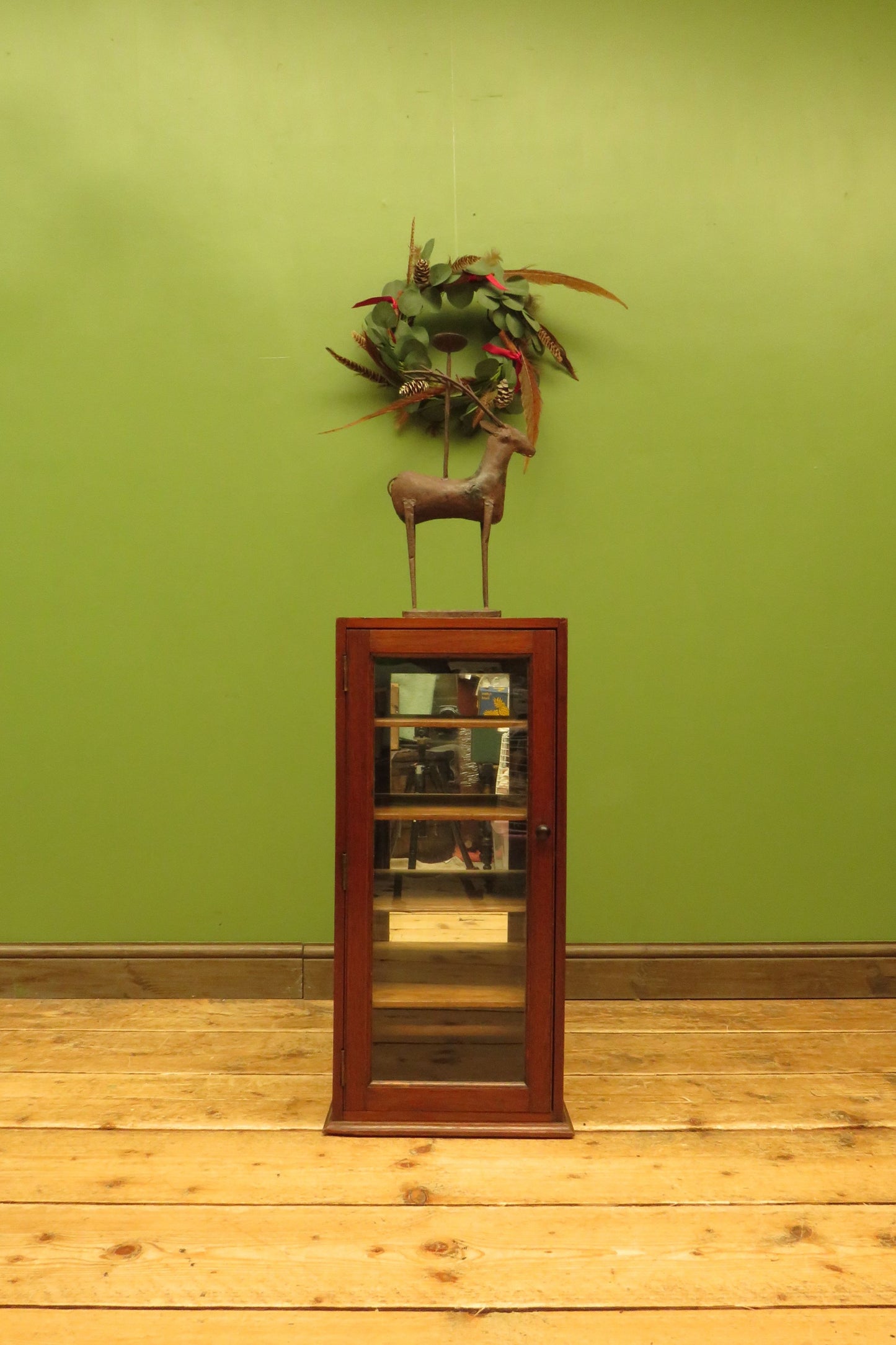 Small Antique Shop Display Cabinet with Mirrored Back