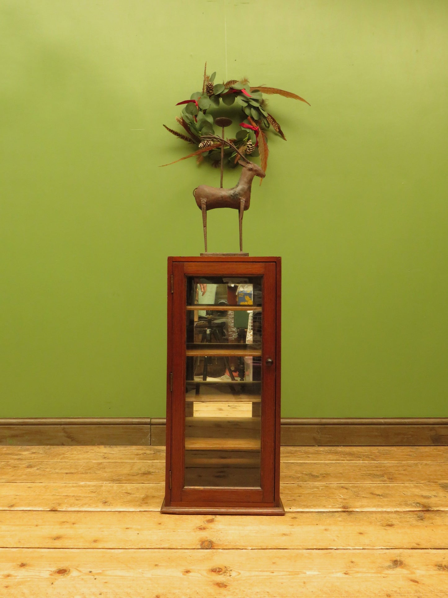 Small Antique Shop Display Cabinet with Mirrored Back