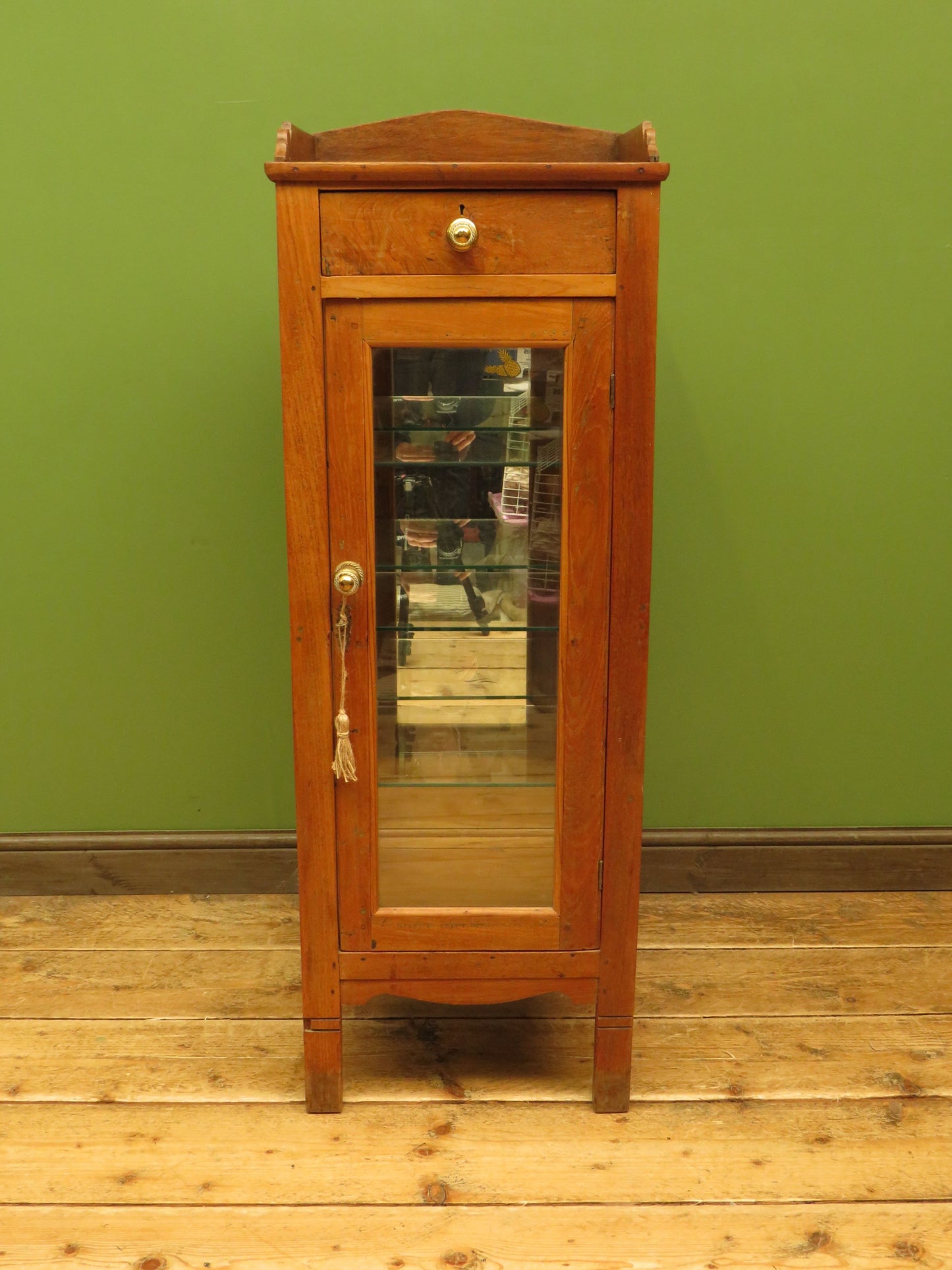 Antique Vitrine Display Cabinet with mirrored back and glass shelves