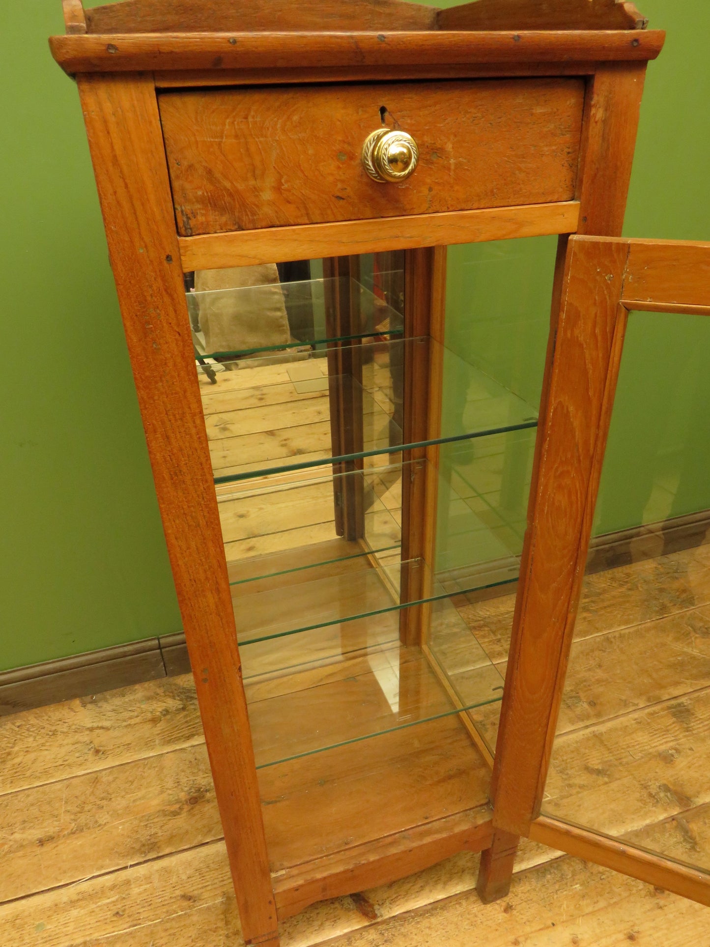 Antique Vitrine Display Cabinet with mirrored back and glass shelves