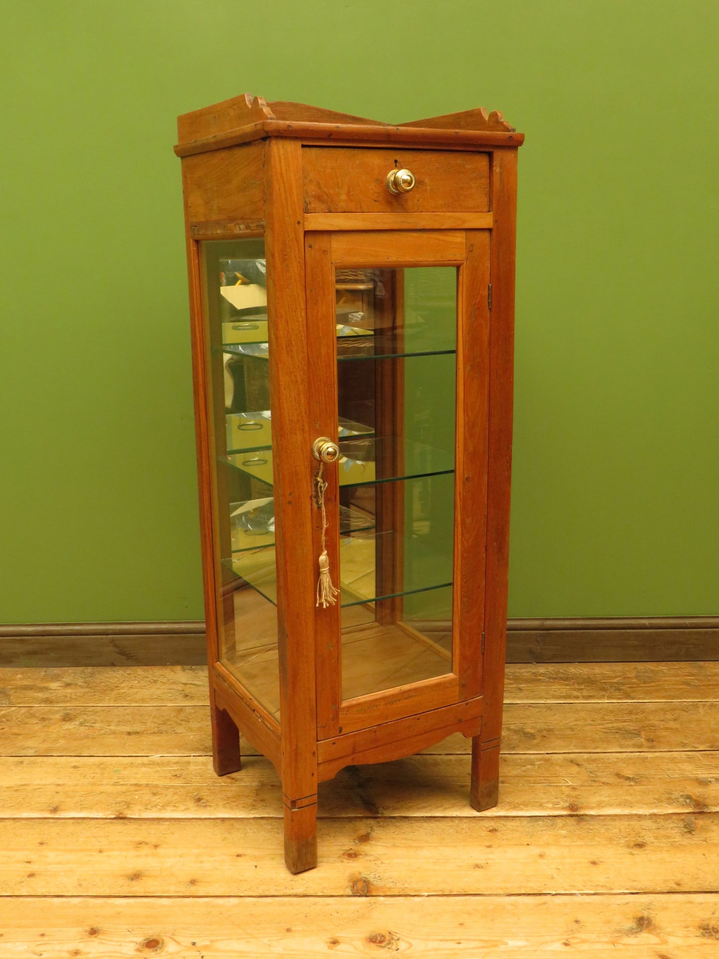 Antique Vitrine Display Cabinet with mirrored back and glass shelves