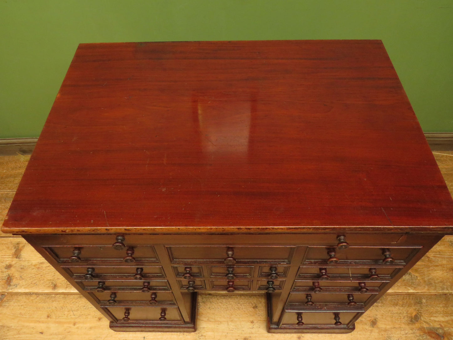 Victorian Mahogany Dentists Kneehole Work Chest With Opaque Glass Top