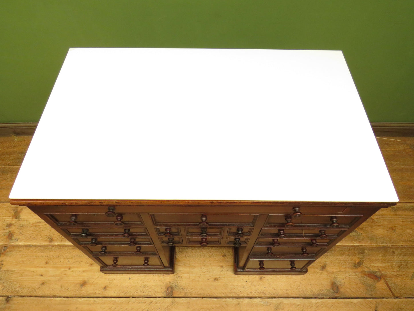 Victorian Mahogany Dentists Kneehole Work Chest With Opaque Glass Top