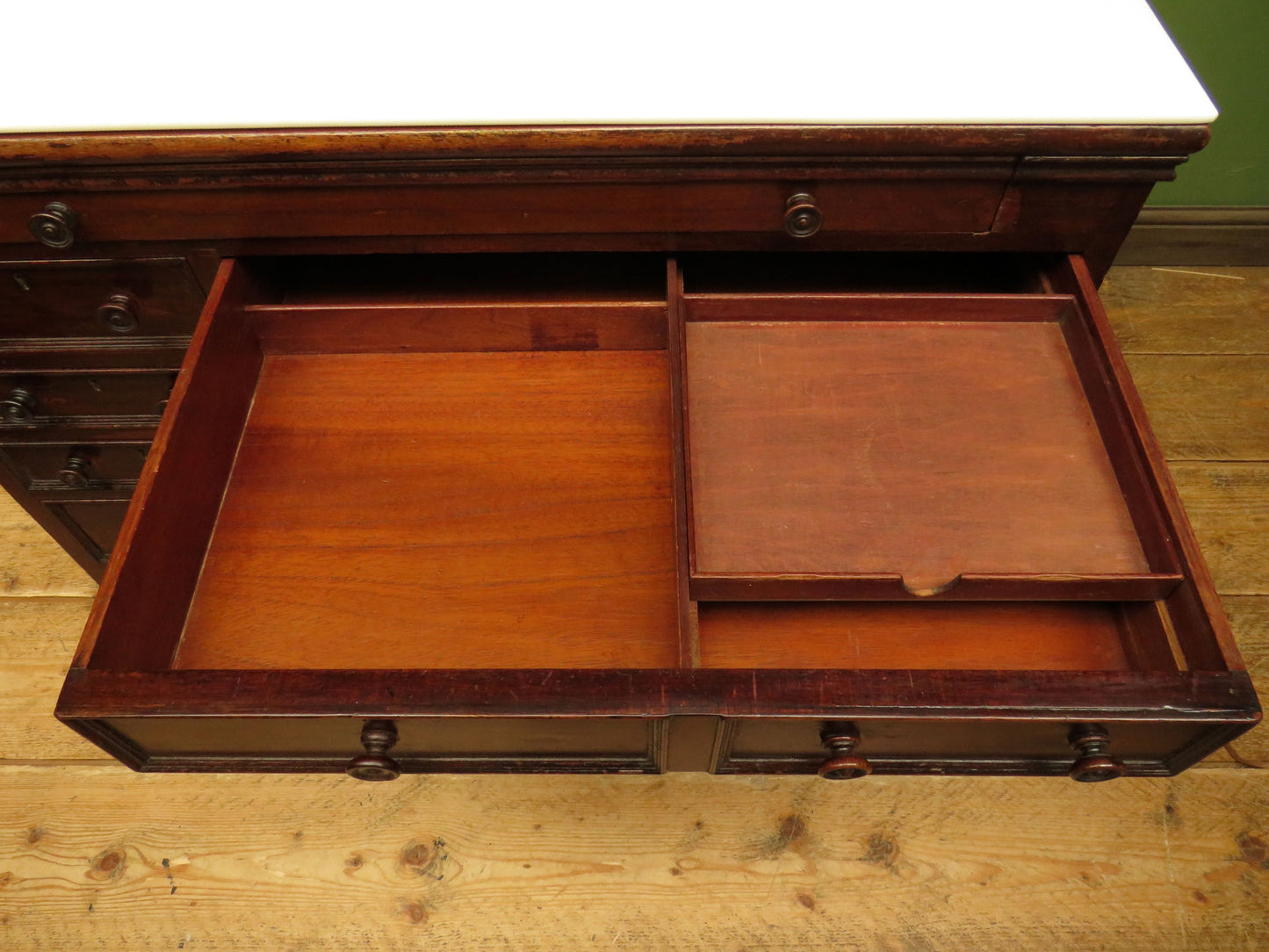 Victorian Mahogany Dentists Kneehole Work Chest With Opaque Glass Top