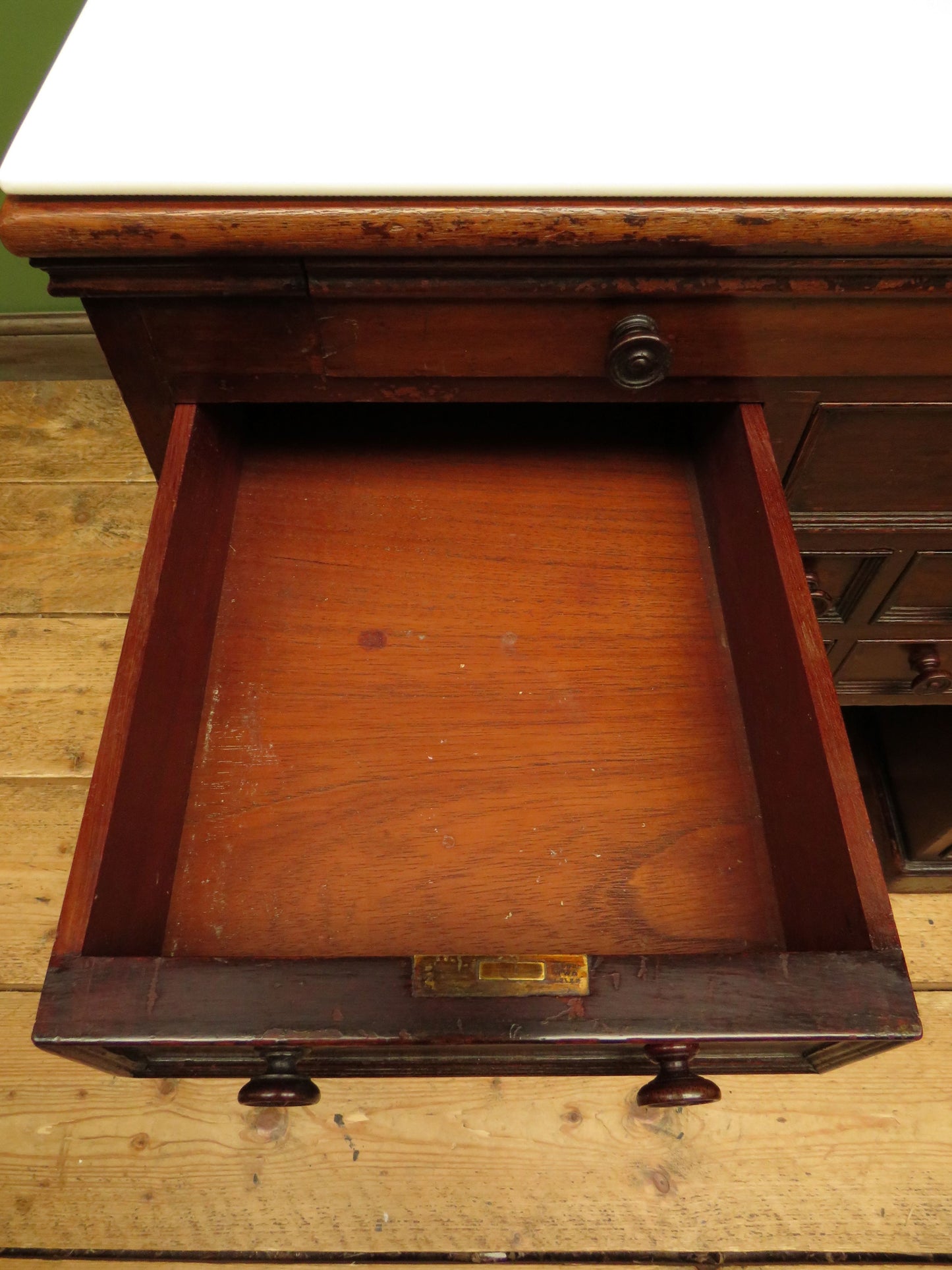 Victorian Mahogany Dentists Kneehole Work Chest With Opaque Glass Top