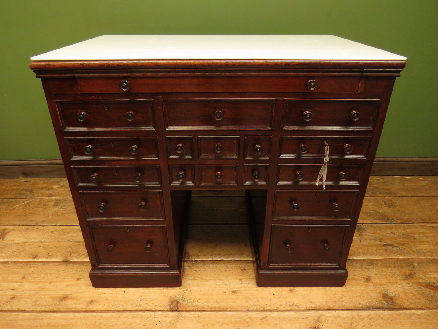 Victorian Mahogany Dentists Kneehole Work Chest With Opaque Glass Top