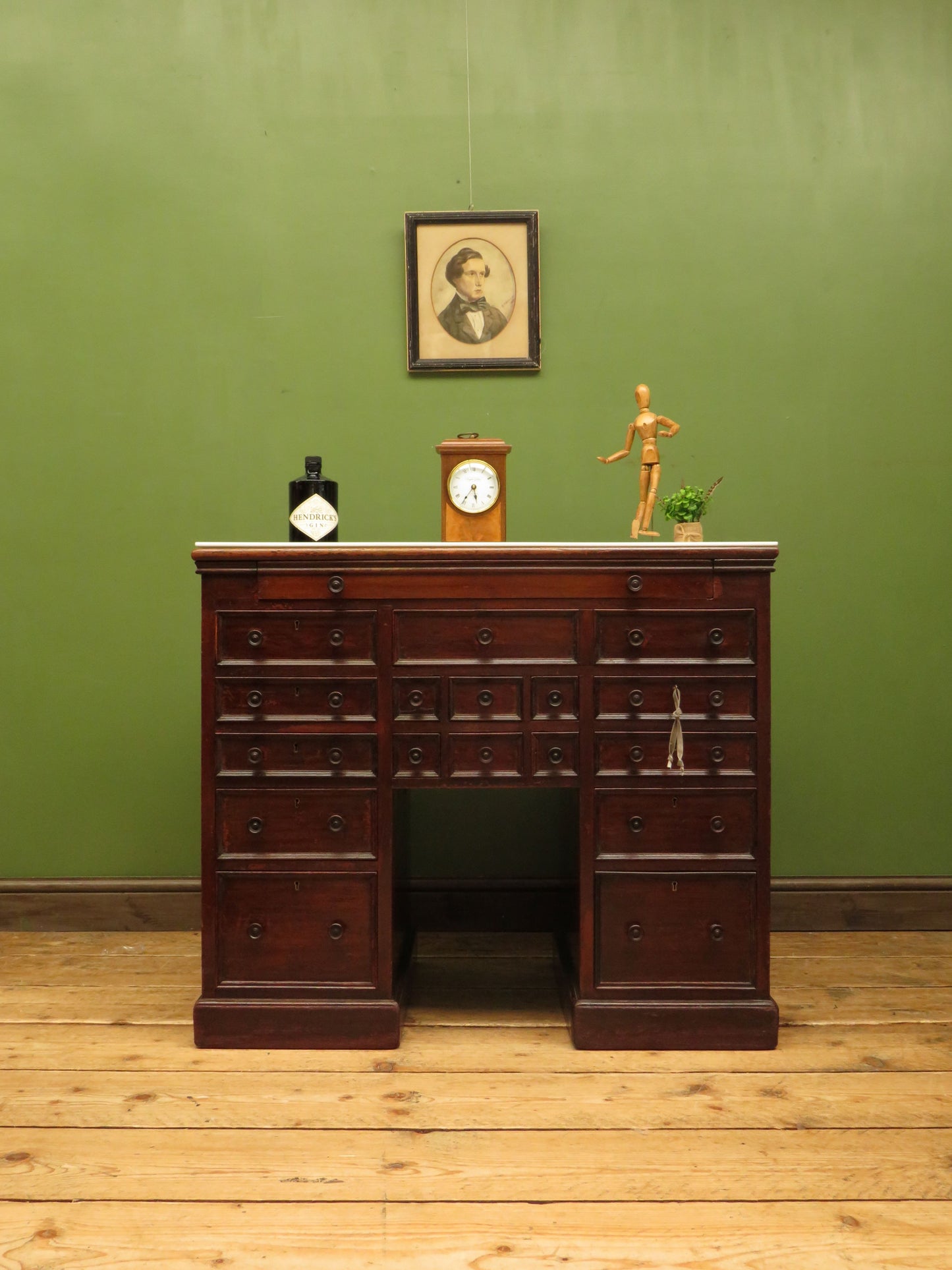 Victorian Mahogany Dentists Kneehole Work Chest With Opaque Glass Top