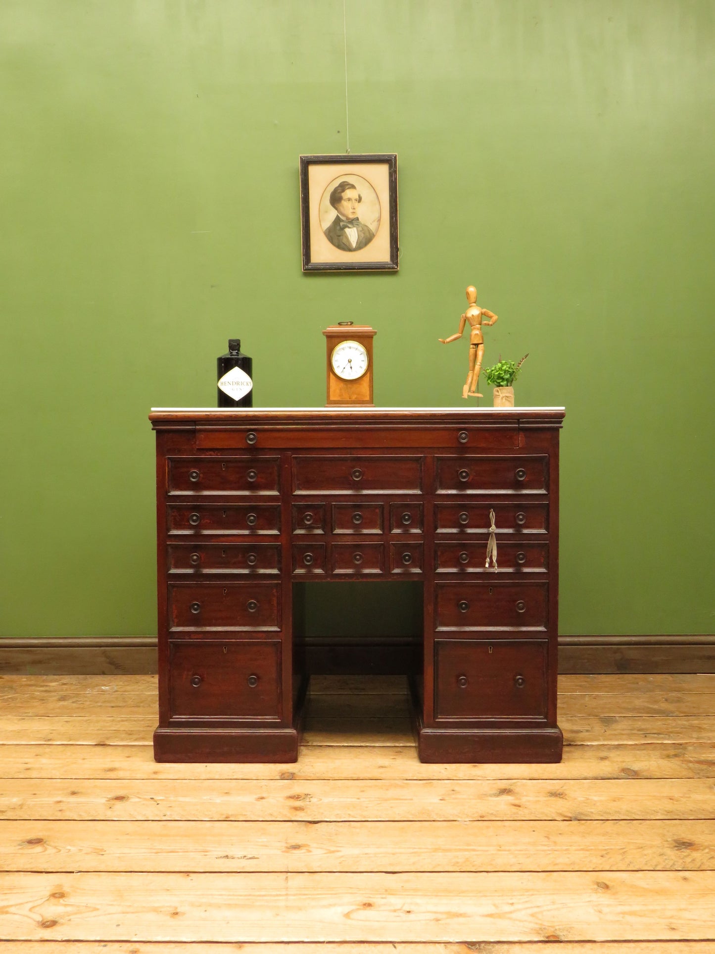 Victorian Mahogany Dentists Kneehole Work Chest With Opaque Glass Top