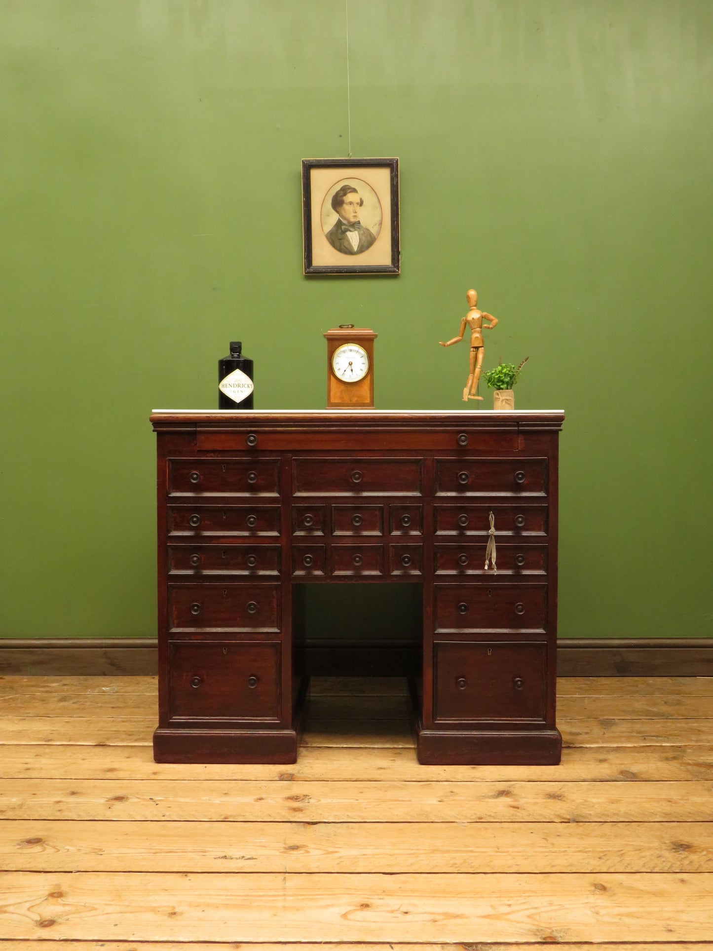 Victorian Mahogany Dentists Kneehole Work Chest With Opaque Glass Top