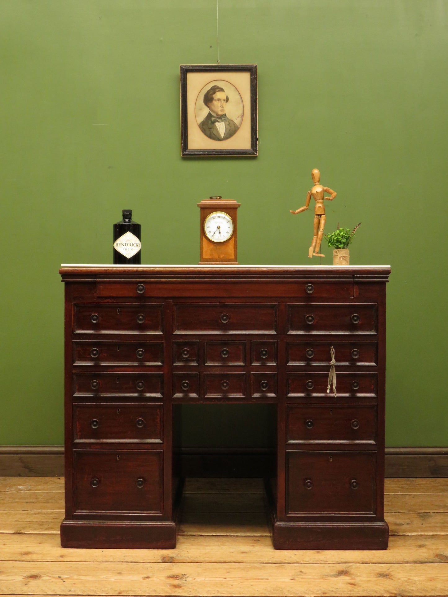 Victorian Mahogany Dentists Kneehole Work Chest With Opaque Glass Top