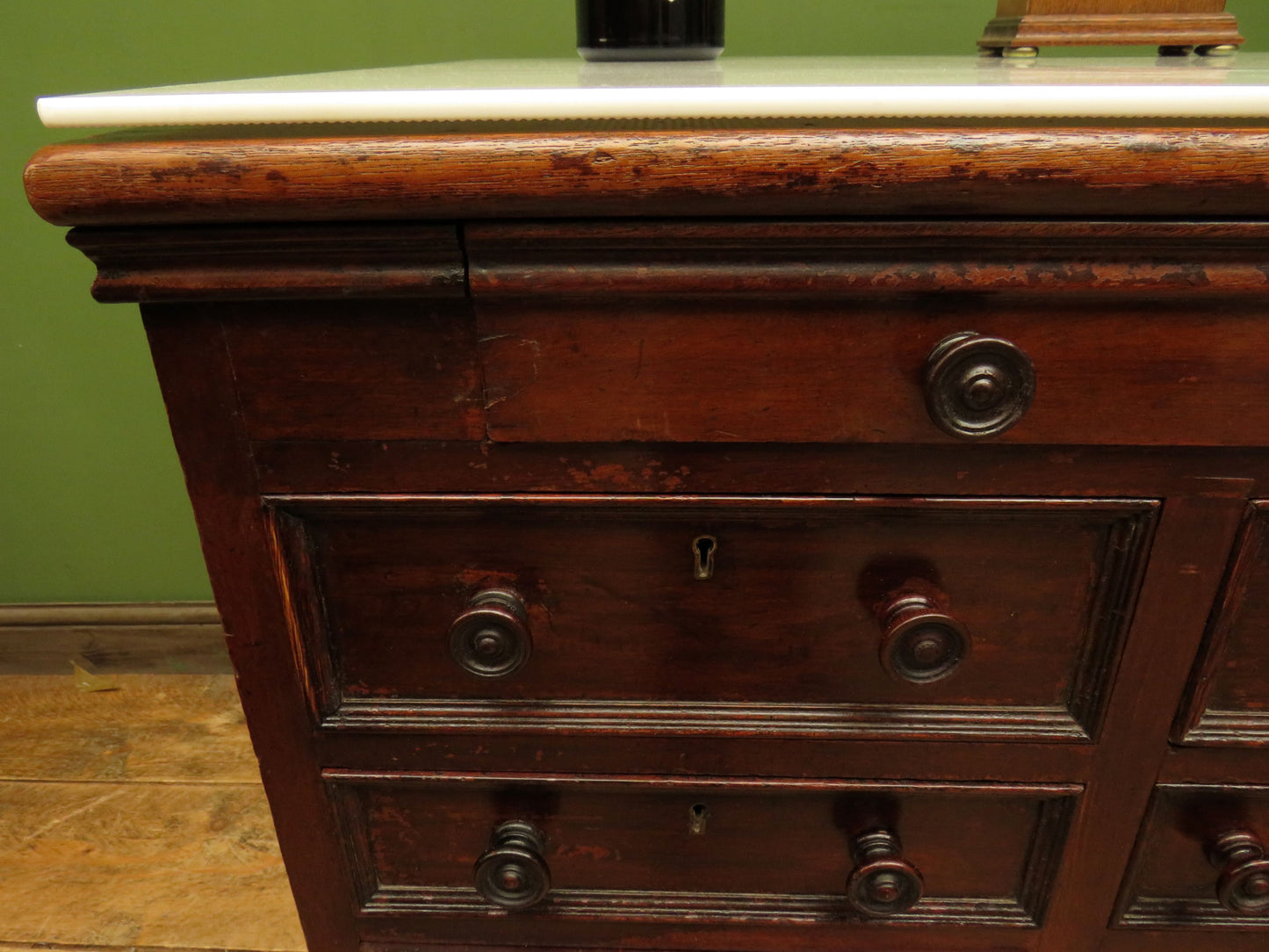 Victorian Mahogany Dentists Kneehole Work Chest With Opaque Glass Top