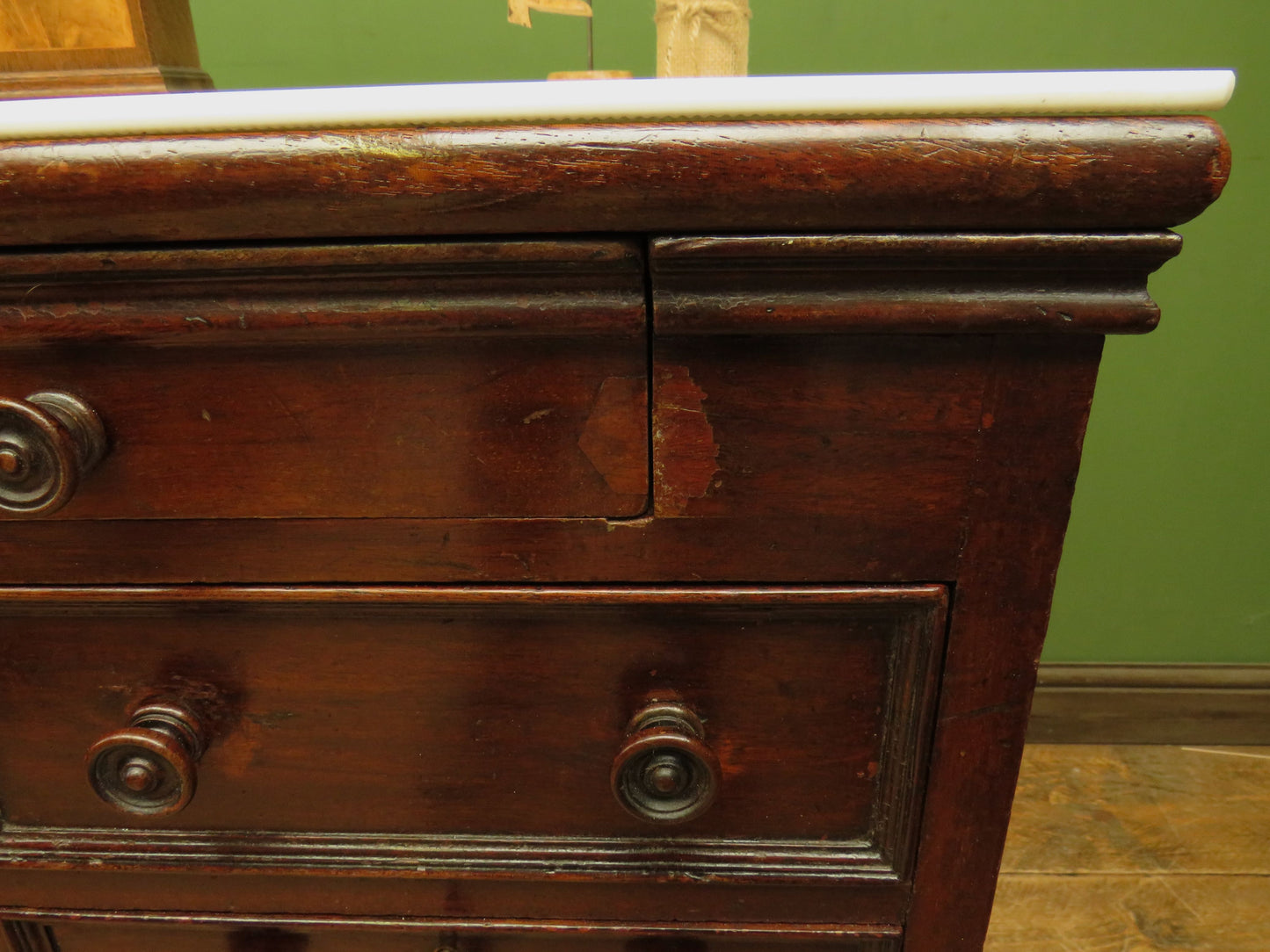 Victorian Mahogany Dentists Kneehole Work Chest With Opaque Glass Top