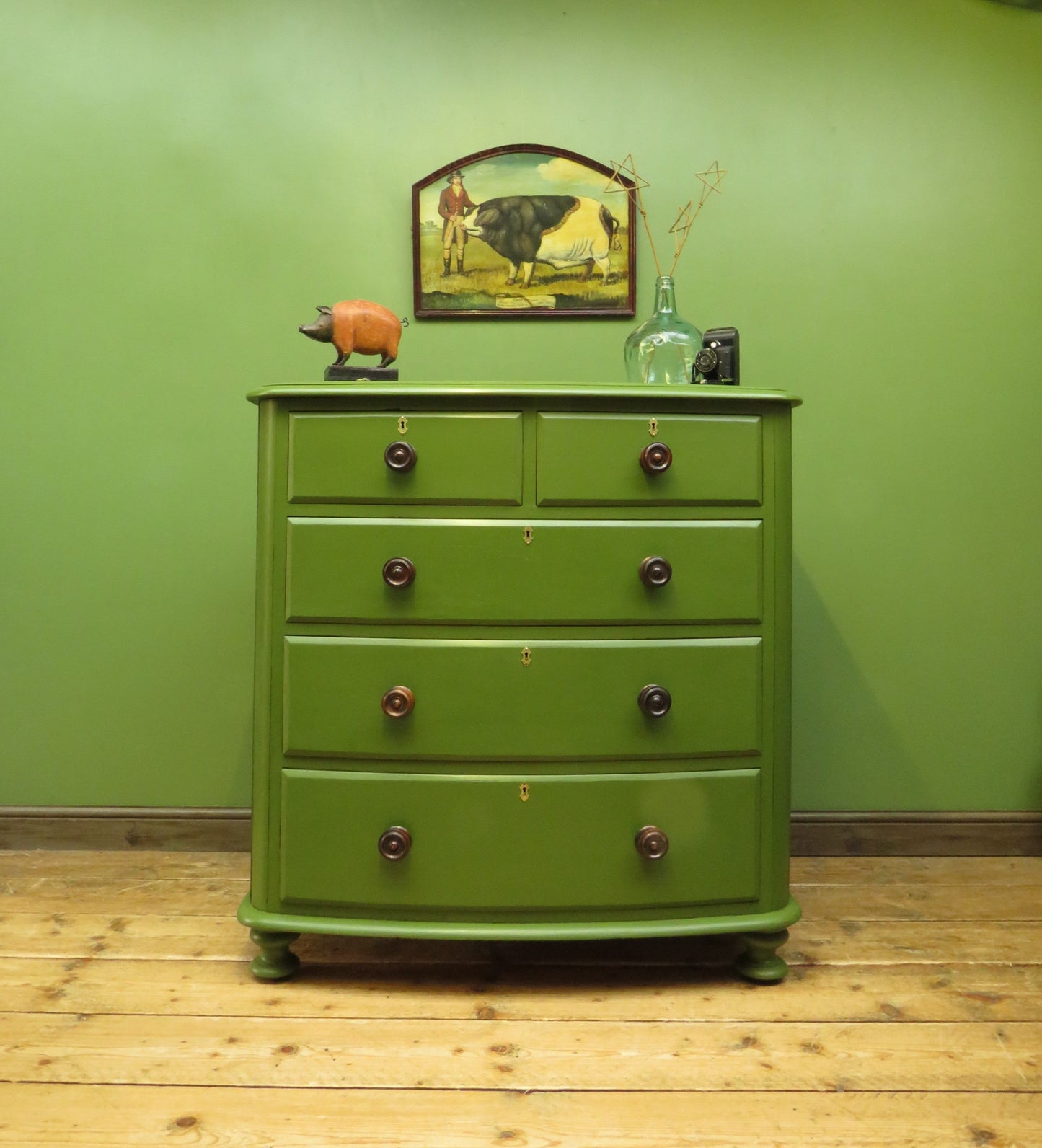 Antique Green Bow Chest of Drawers