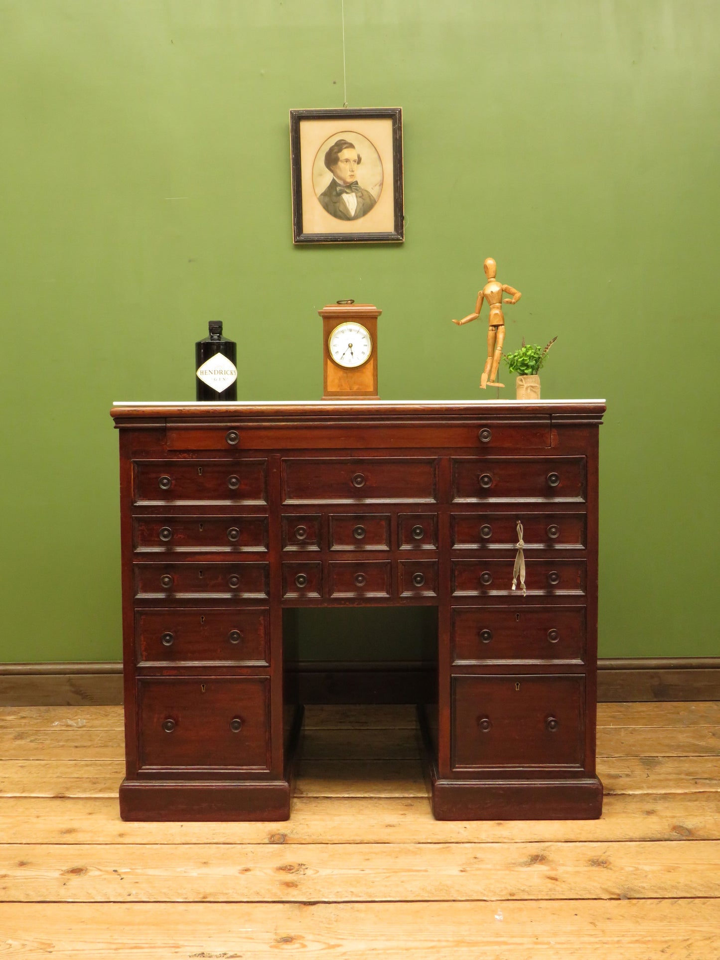 Victorian Mahogany Dentists Kneehole Work Chest With Opaque Glass Top