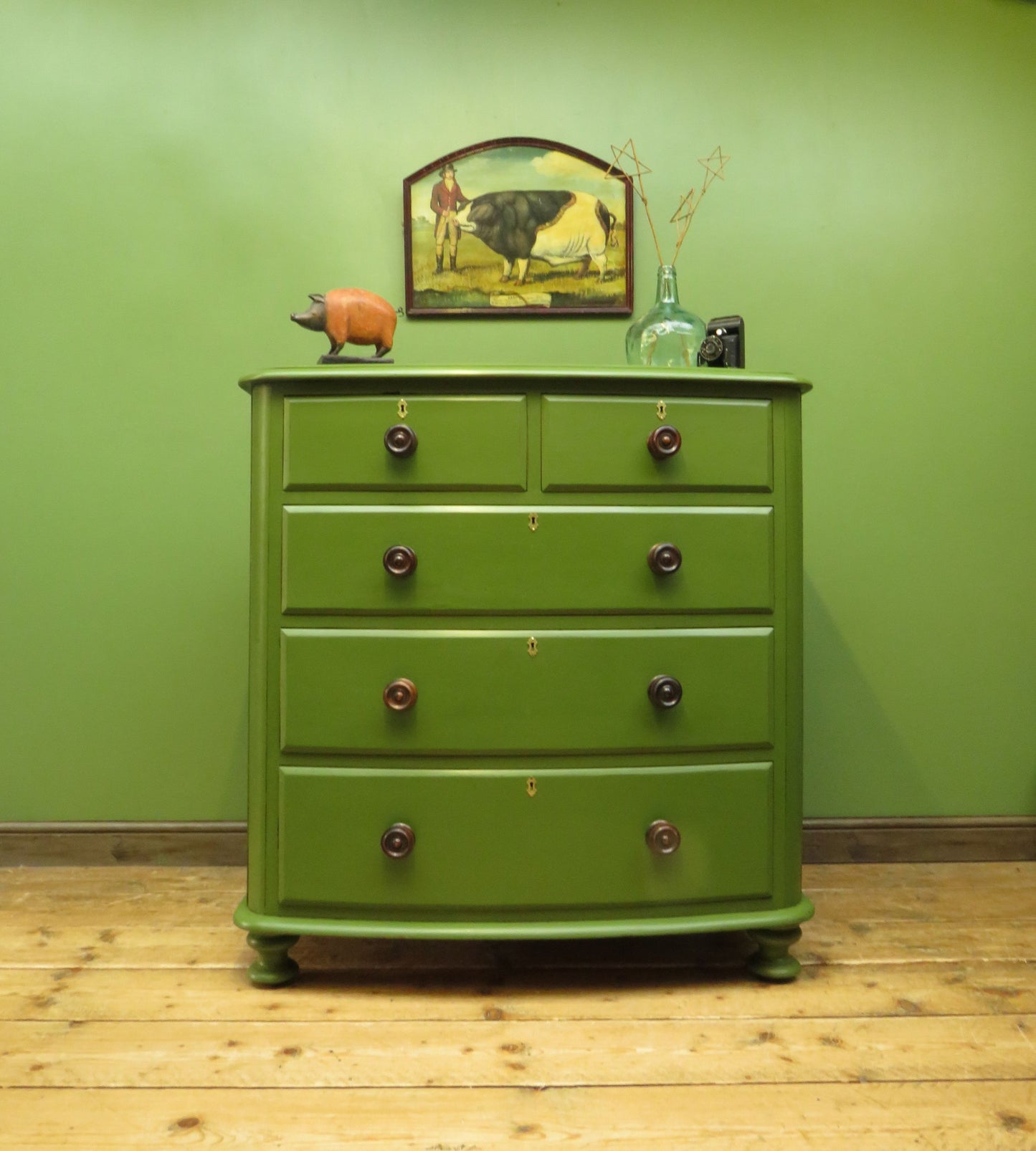 Antique Green Bow Chest of Drawers