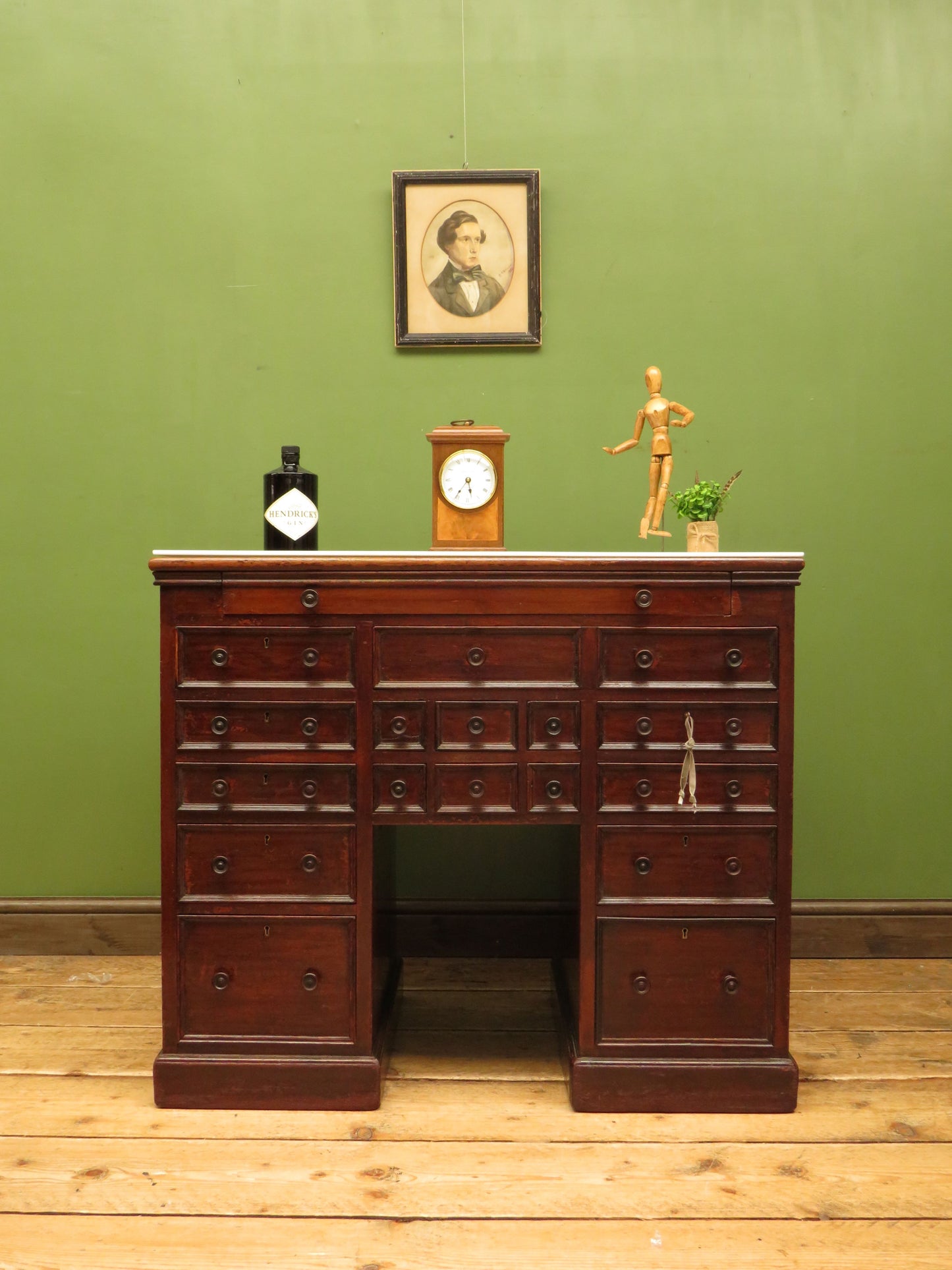 Victorian Mahogany Dentists Kneehole Work Chest With Opaque Glass Top