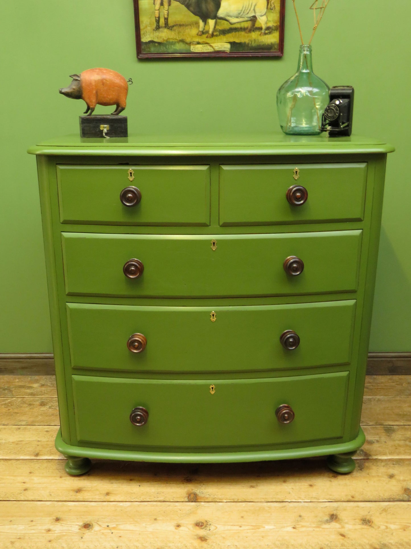 Antique Green Bow Chest of Drawers