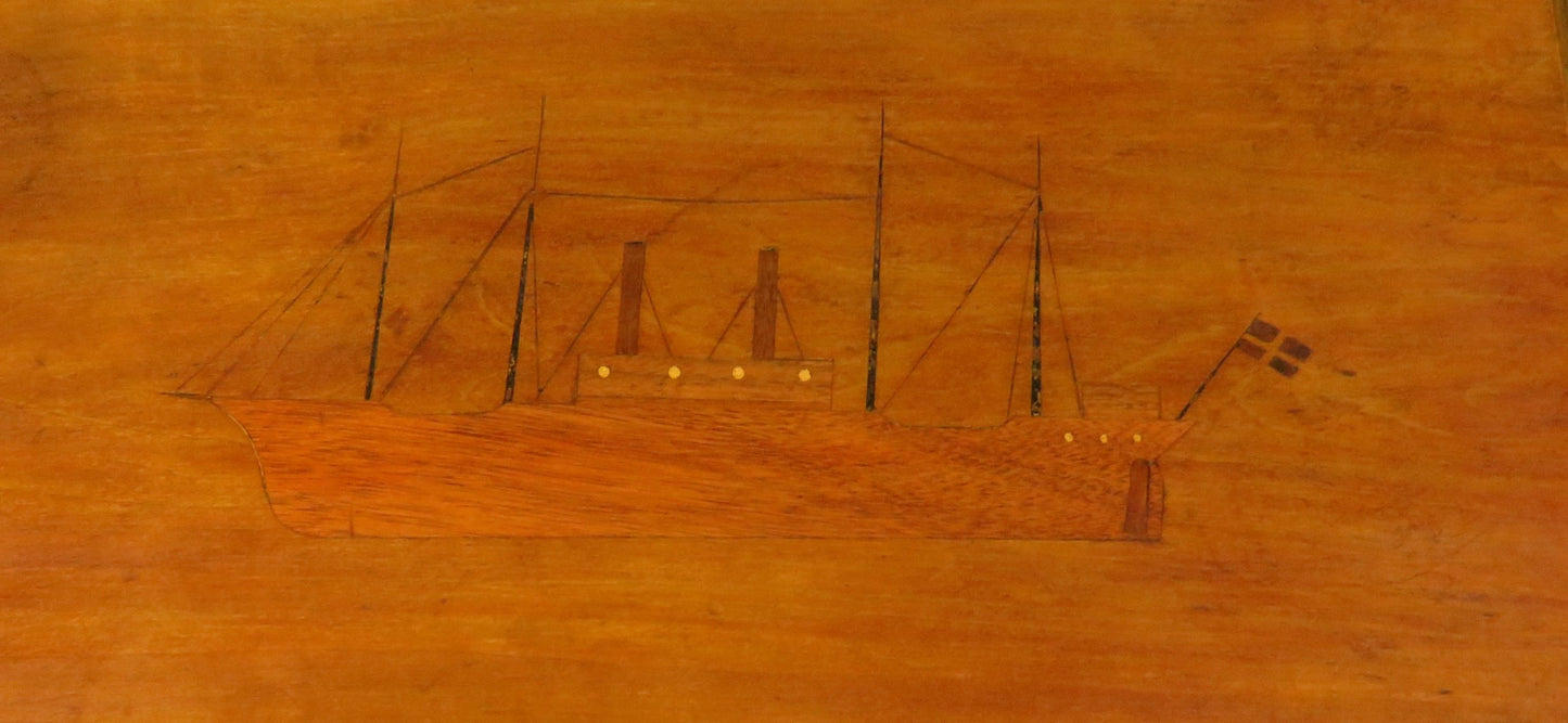 Trinity House Style Work Table with Inlaid Ship & signature H.Larsen, 1911