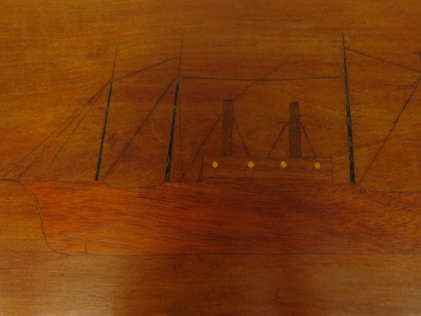 Trinity House Style Work Table with Inlaid Ship & signature H.Larsen, 1911