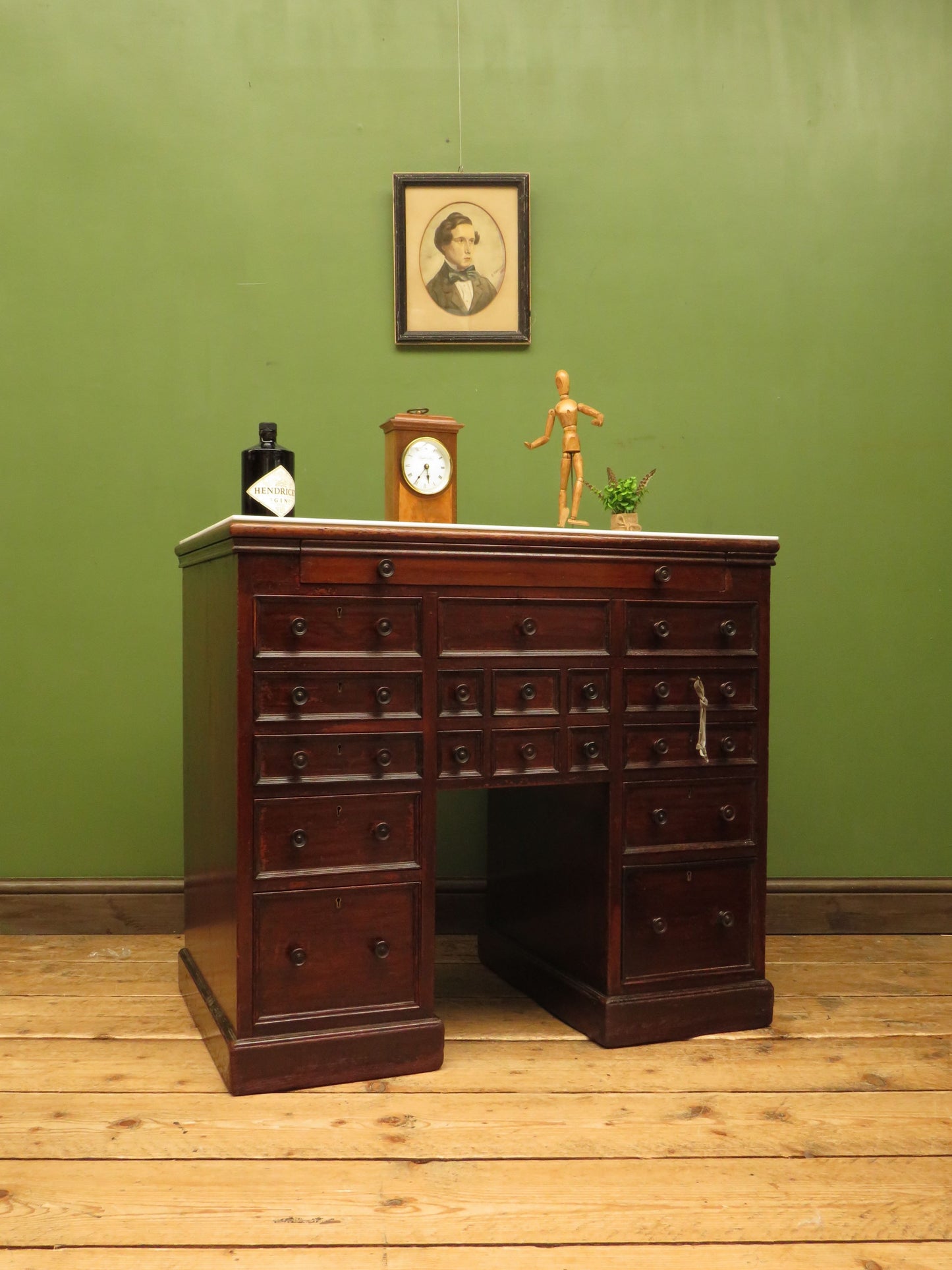 Victorian Mahogany Dentists Kneehole Work Chest With Opaque Glass Top