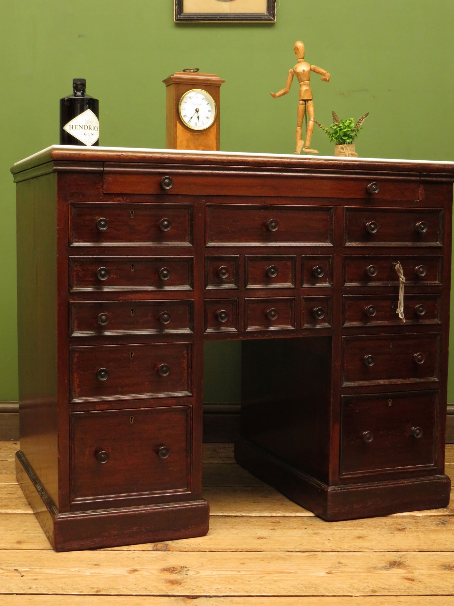 Victorian Mahogany Dentists Kneehole Work Chest With Opaque Glass Top