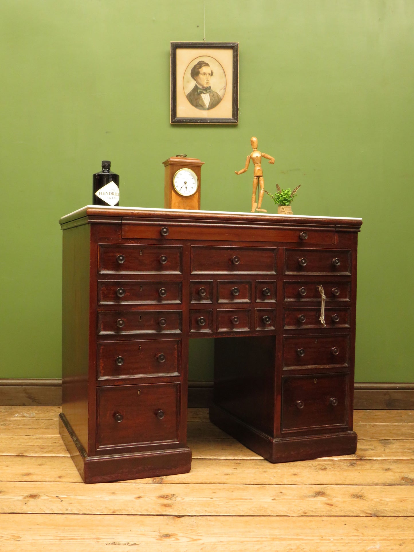 Victorian Mahogany Dentists Kneehole Work Chest With Opaque Glass Top