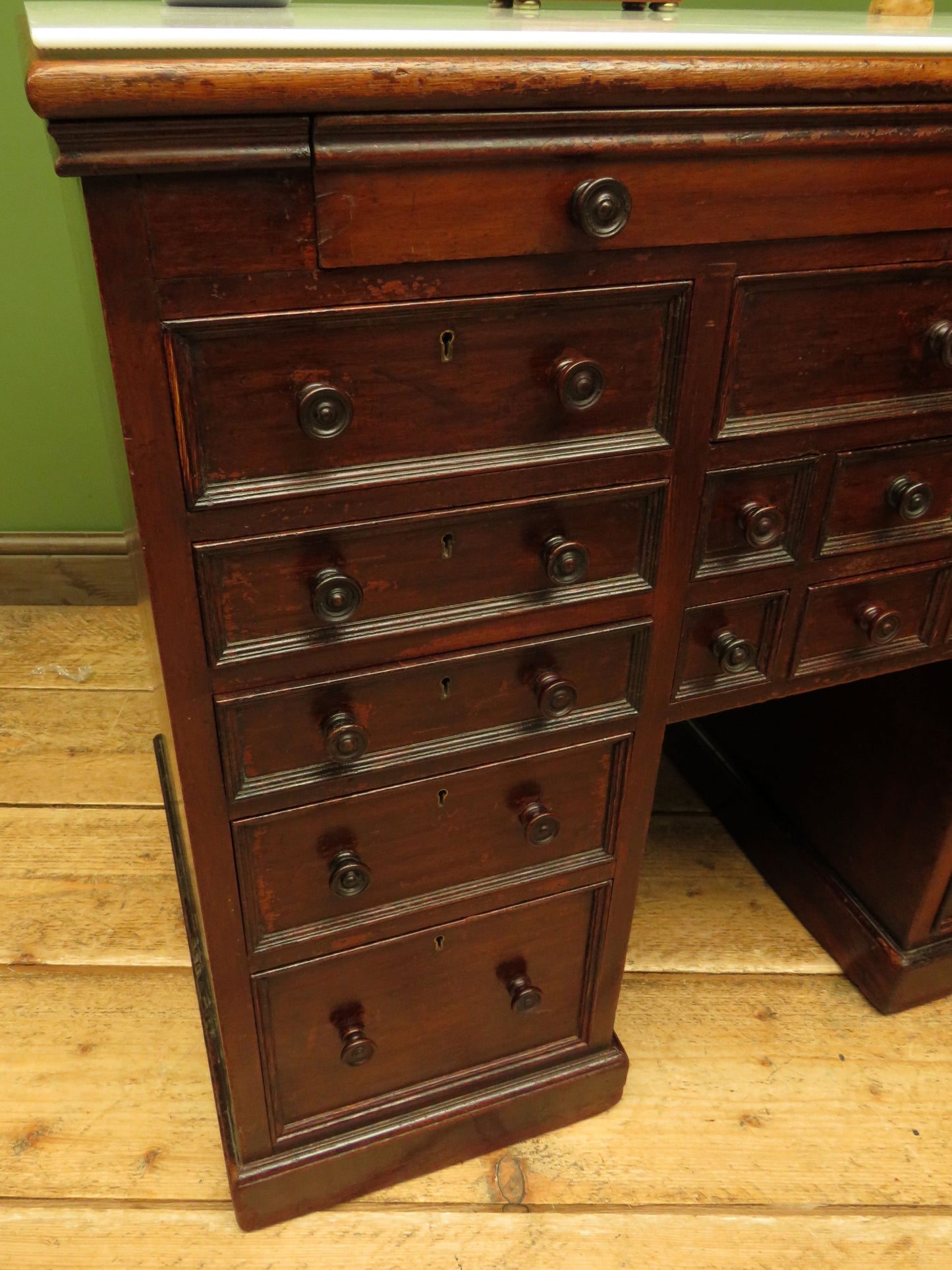 Victorian Mahogany Dentists Kneehole Work Chest With Opaque Glass Top