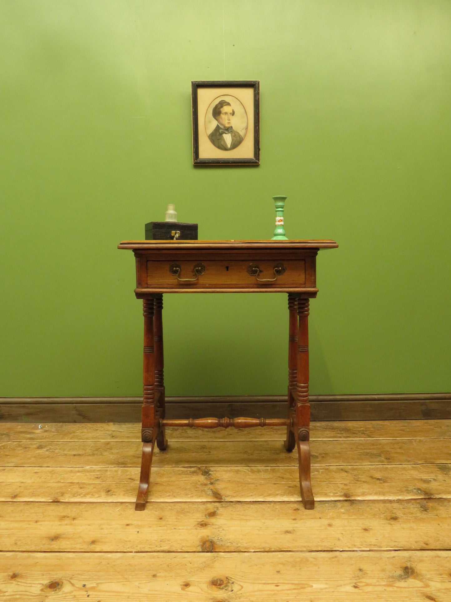 Trinity House Style Work Table with Inlaid Ship & signature H.Larsen, 1911