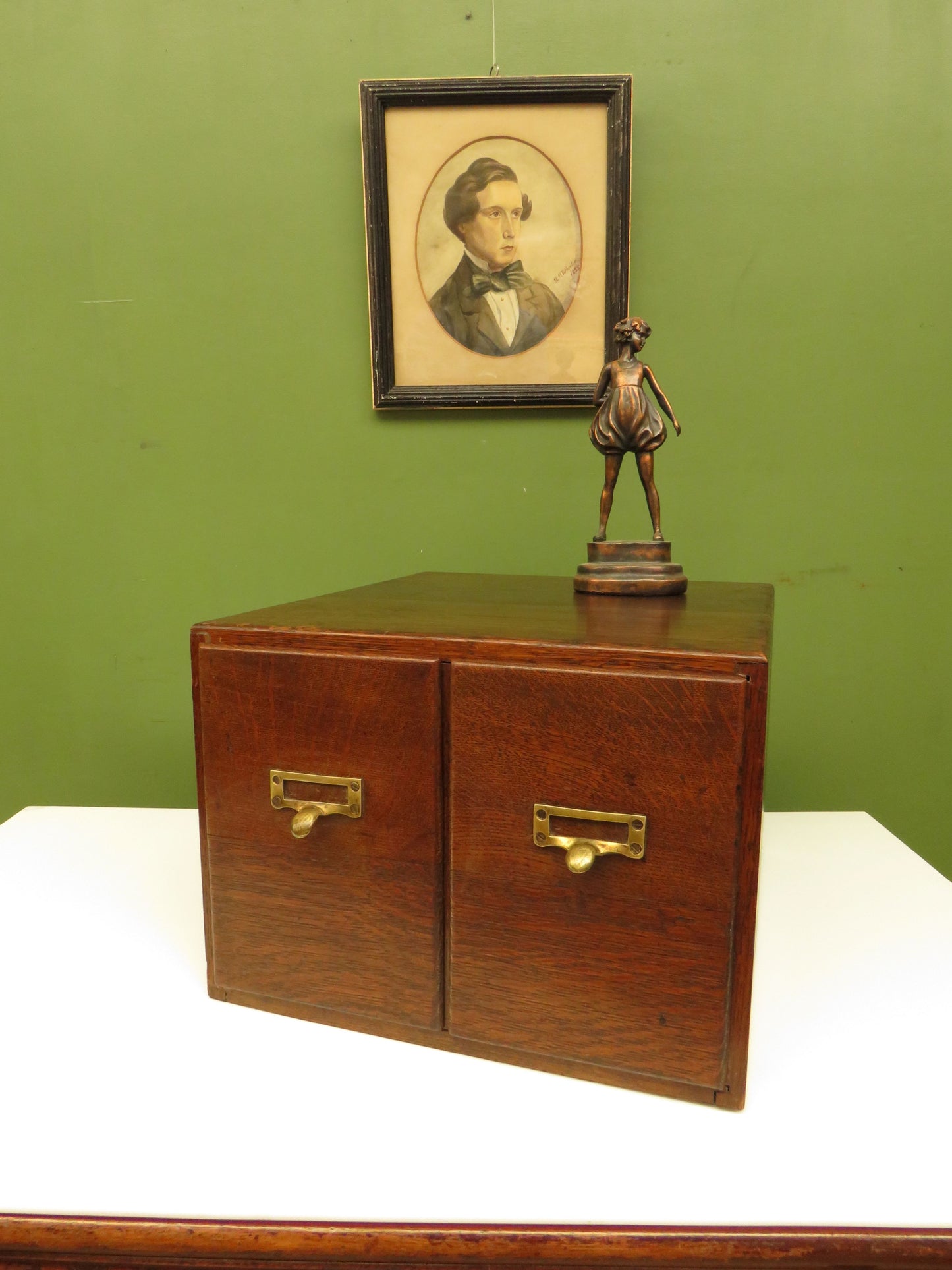 Vintage Oak Table Top Index Drawers by Crusader