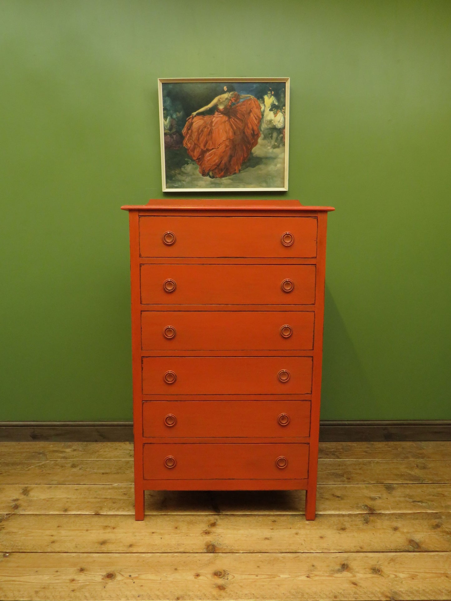 Mid Century Bohemian Painted Chest of Six Drawers