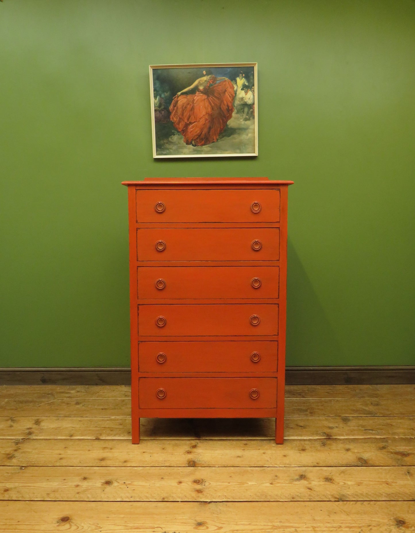 Mid Century Bohemian Painted Chest of Six Drawers