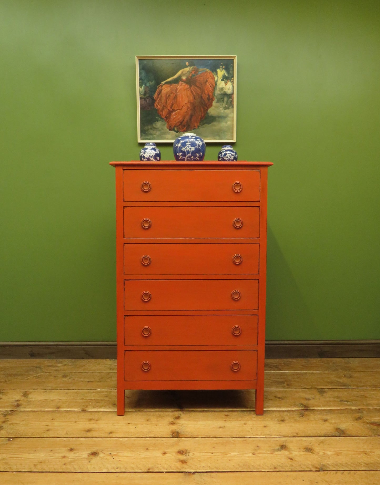 Mid Century Bohemian Painted Chest of Six Drawers