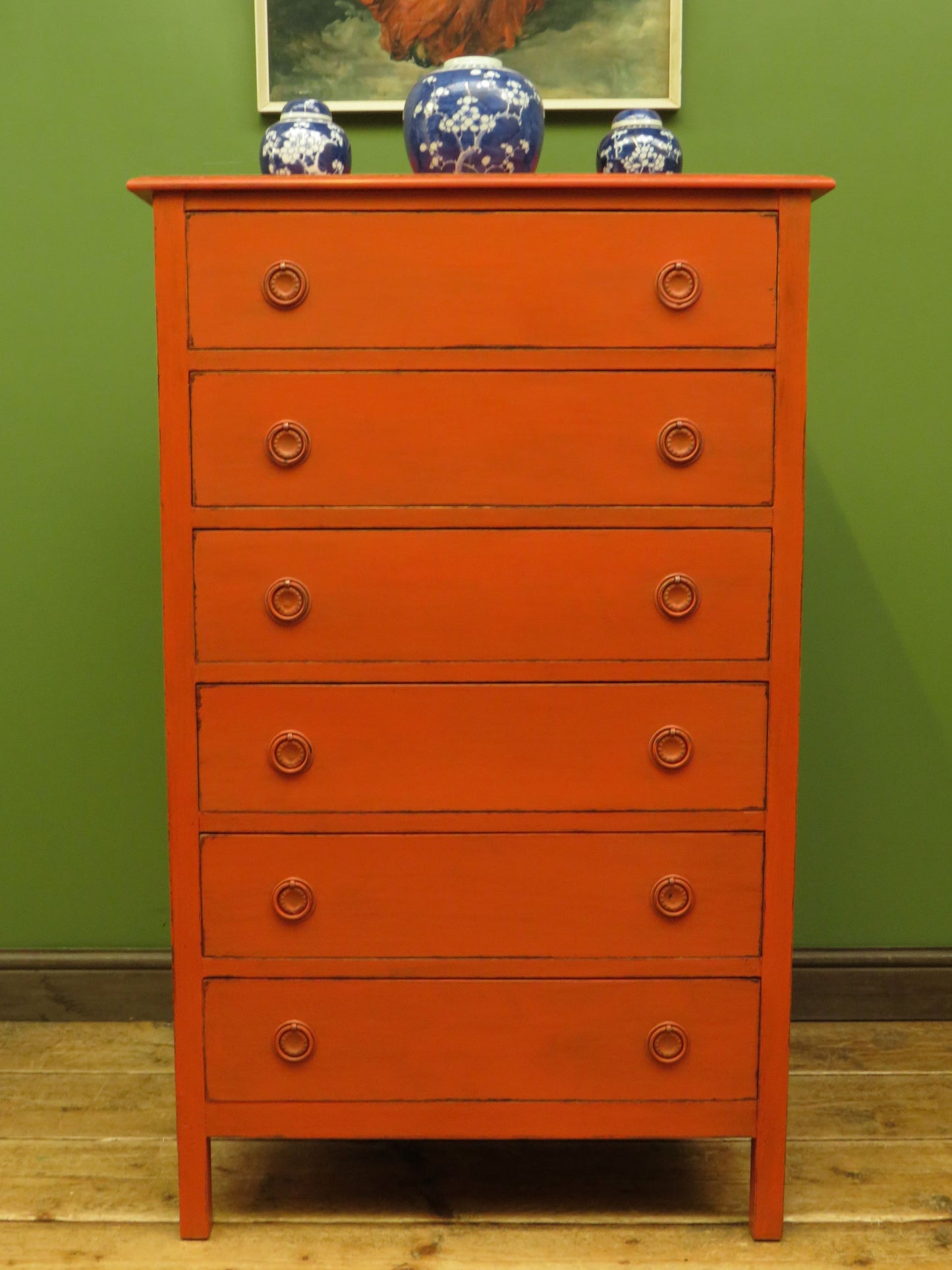 Mid Century Bohemian Painted Chest of Six Drawers