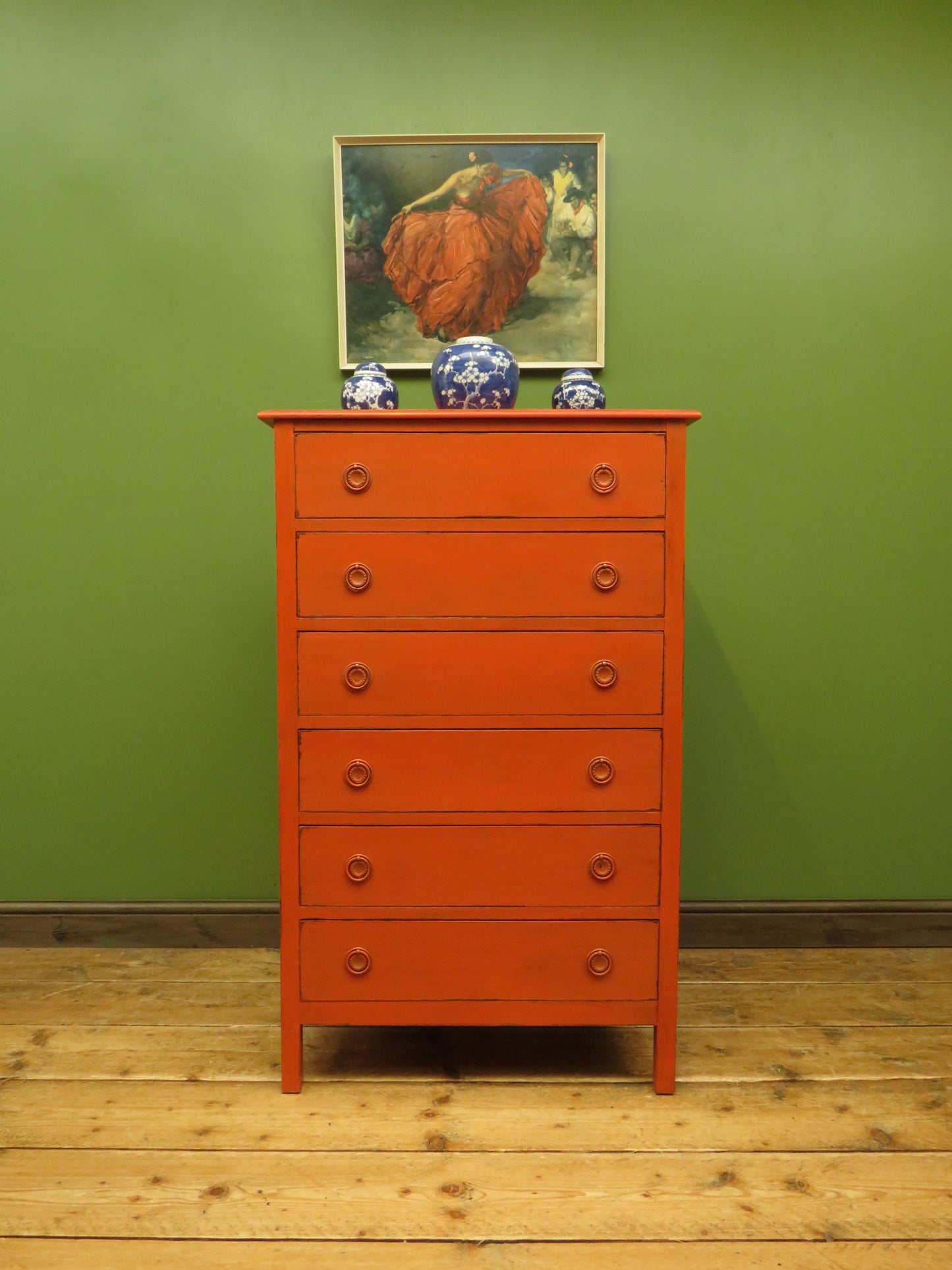 Mid Century Bohemian Painted Chest of Six Drawers