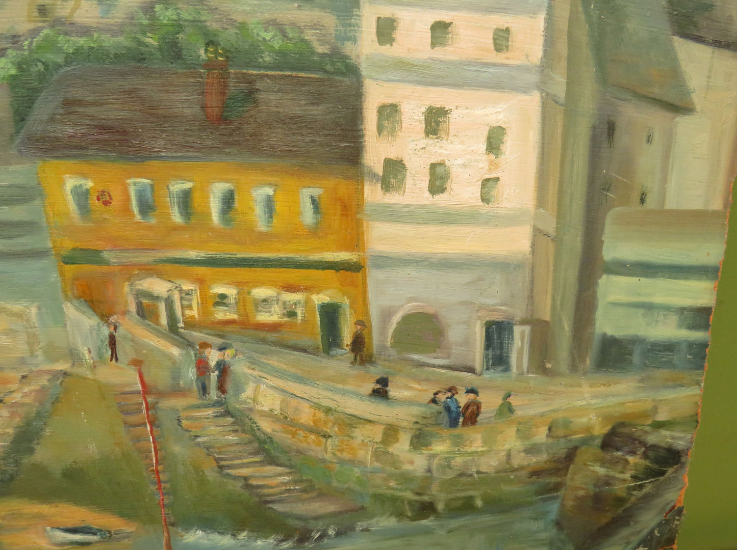 Vintage Naive Acrylic on Board of Boats and Harbour