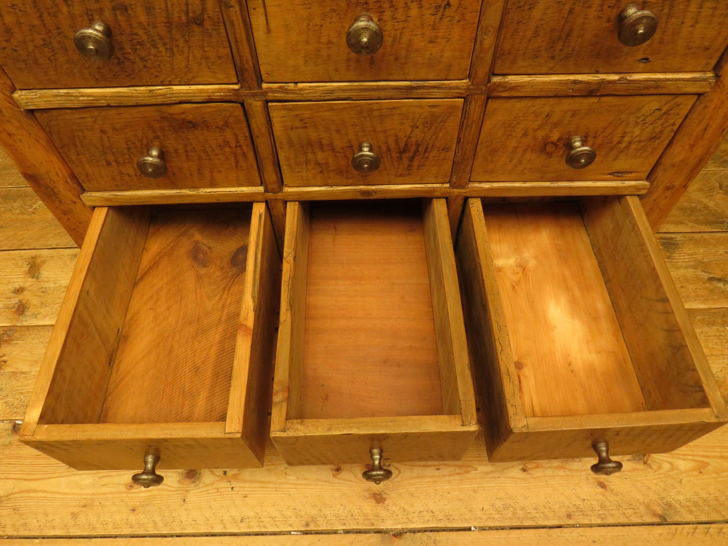 Large Handmade Upcycled Reclaimed Pine Bank of Drawers storage unit