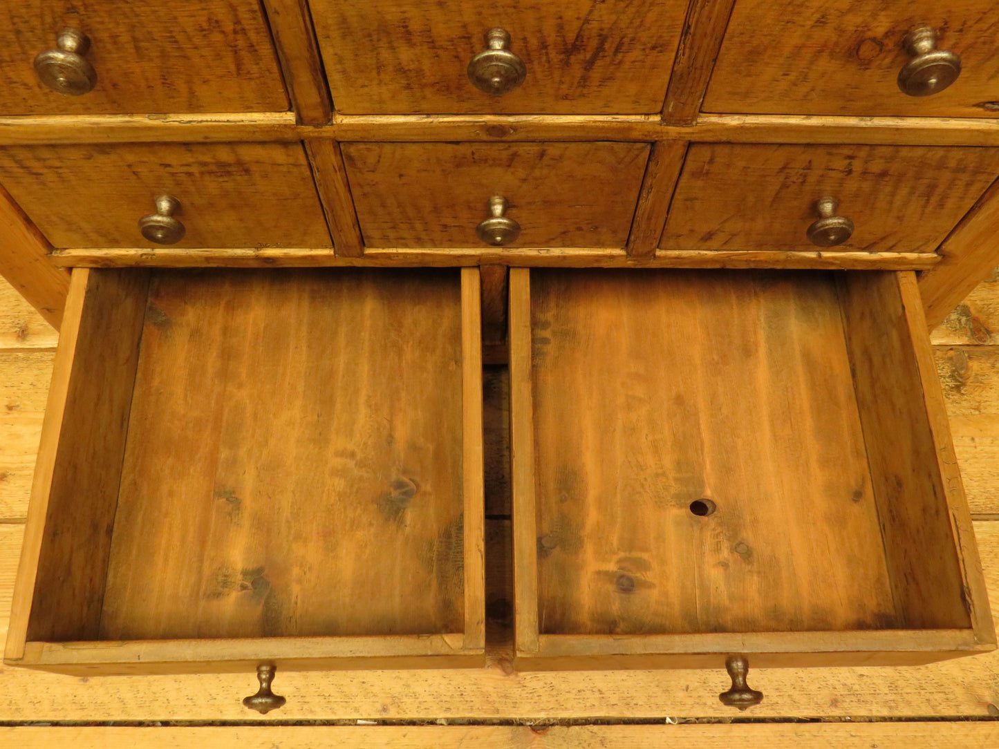 Large Handmade Upcycled Reclaimed Pine Bank of Drawers storage unit