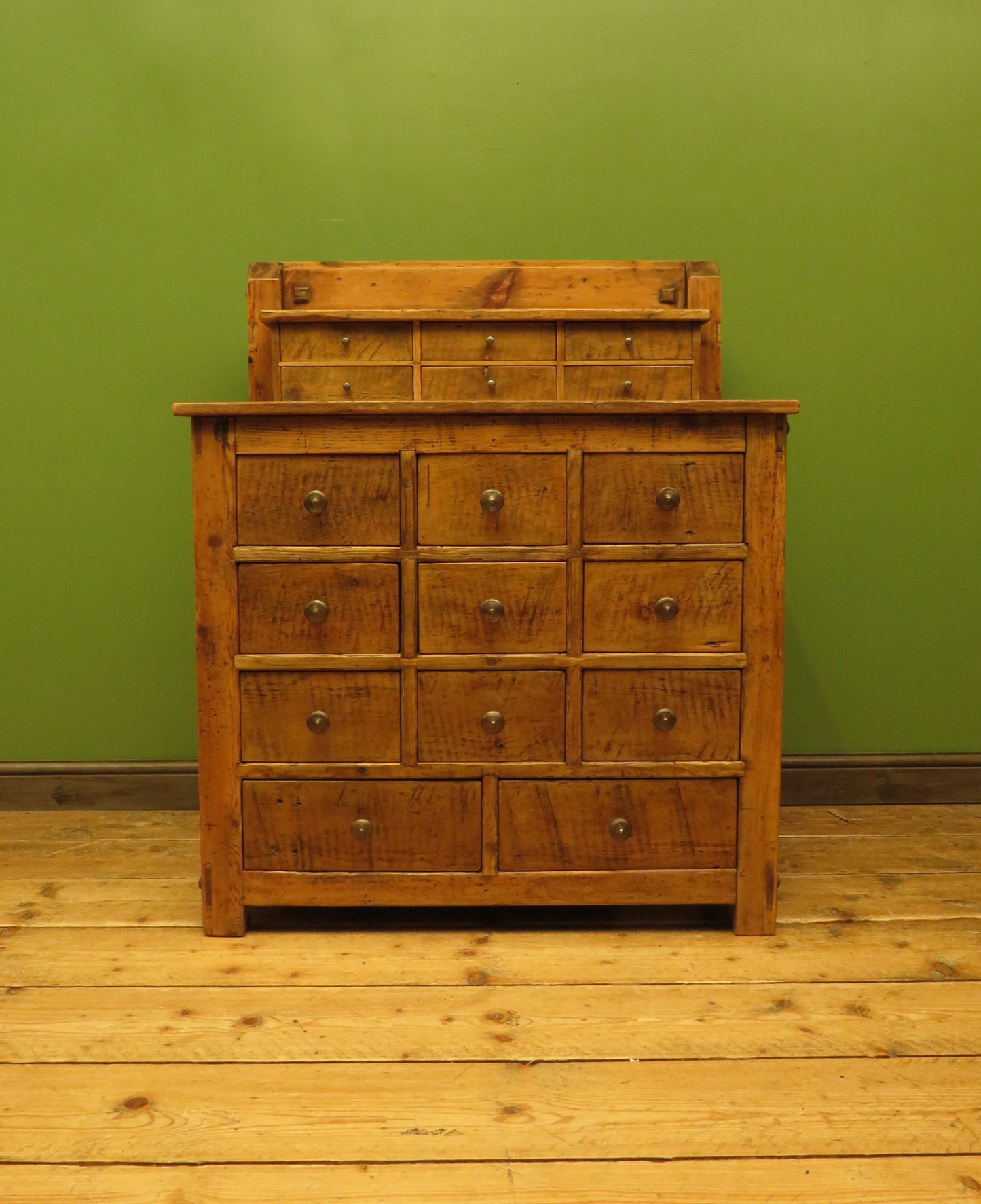 Large Handmade Upcycled Reclaimed Pine Bank of Drawers storage unit