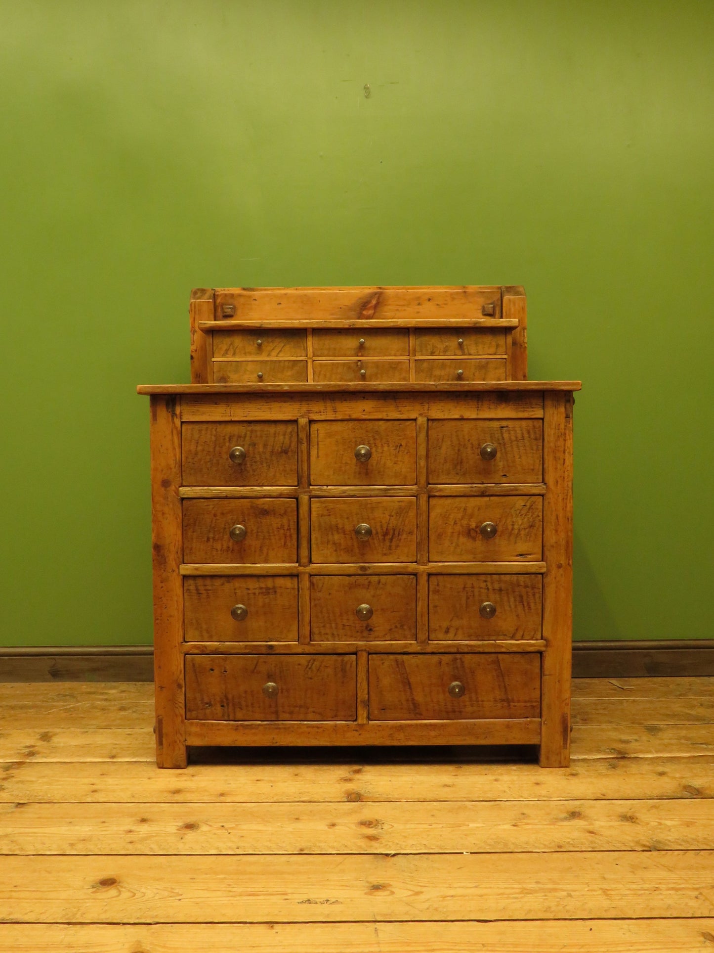 Large Handmade Upcycled Reclaimed Pine Bank of Drawers storage unit