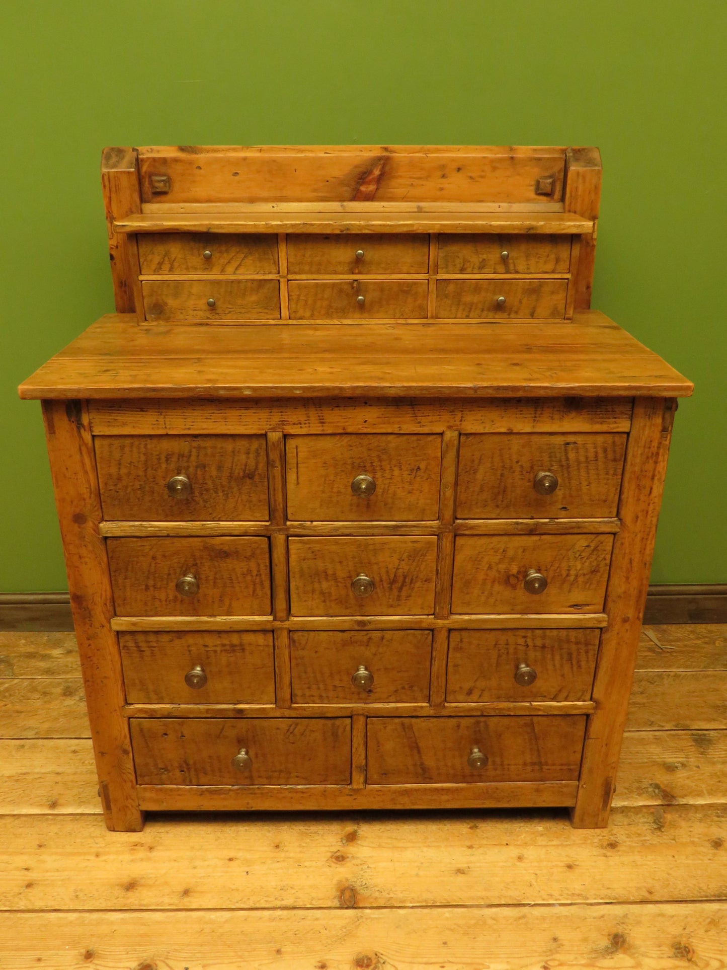 Large Handmade Upcycled Reclaimed Pine Bank of Drawers storage unit