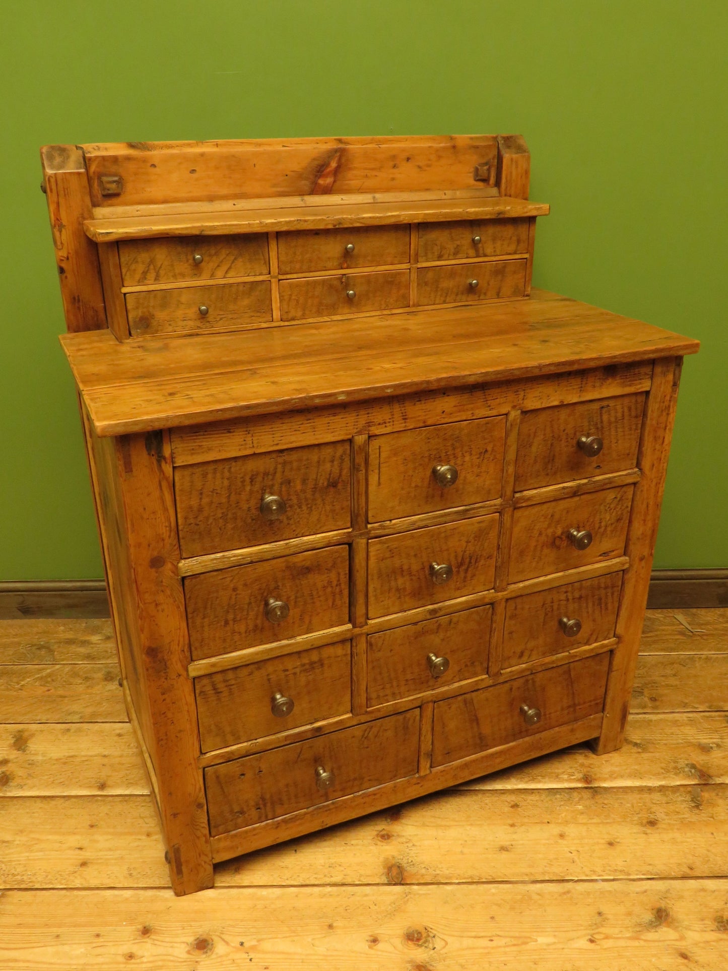 Large Handmade Upcycled Reclaimed Pine Bank of Drawers storage unit