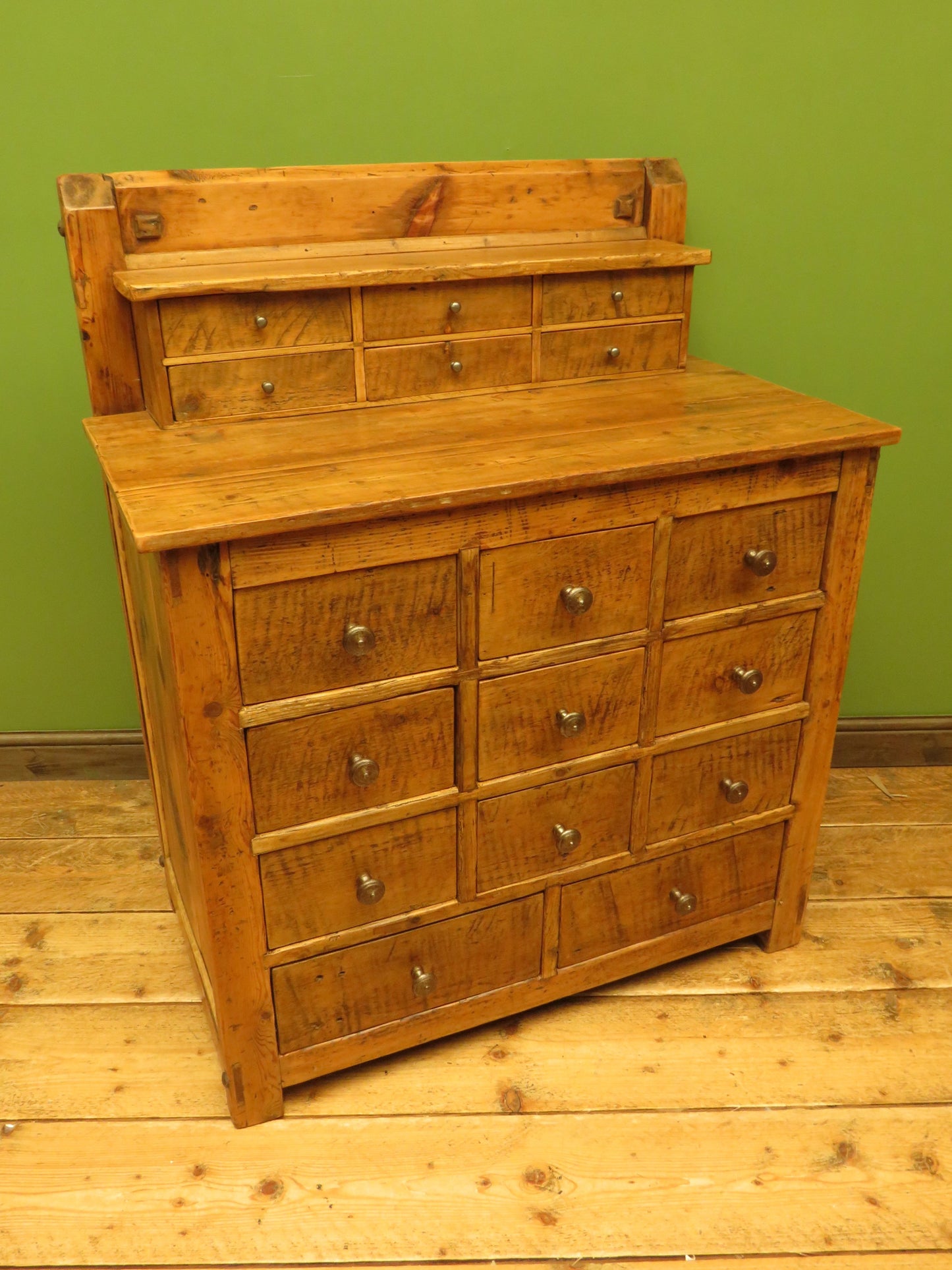 Large Handmade Upcycled Reclaimed Pine Bank of Drawers storage unit