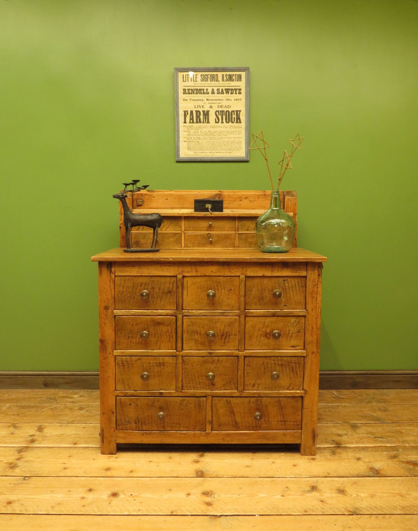 Large Handmade Upcycled Reclaimed Pine Bank of Drawers storage unit