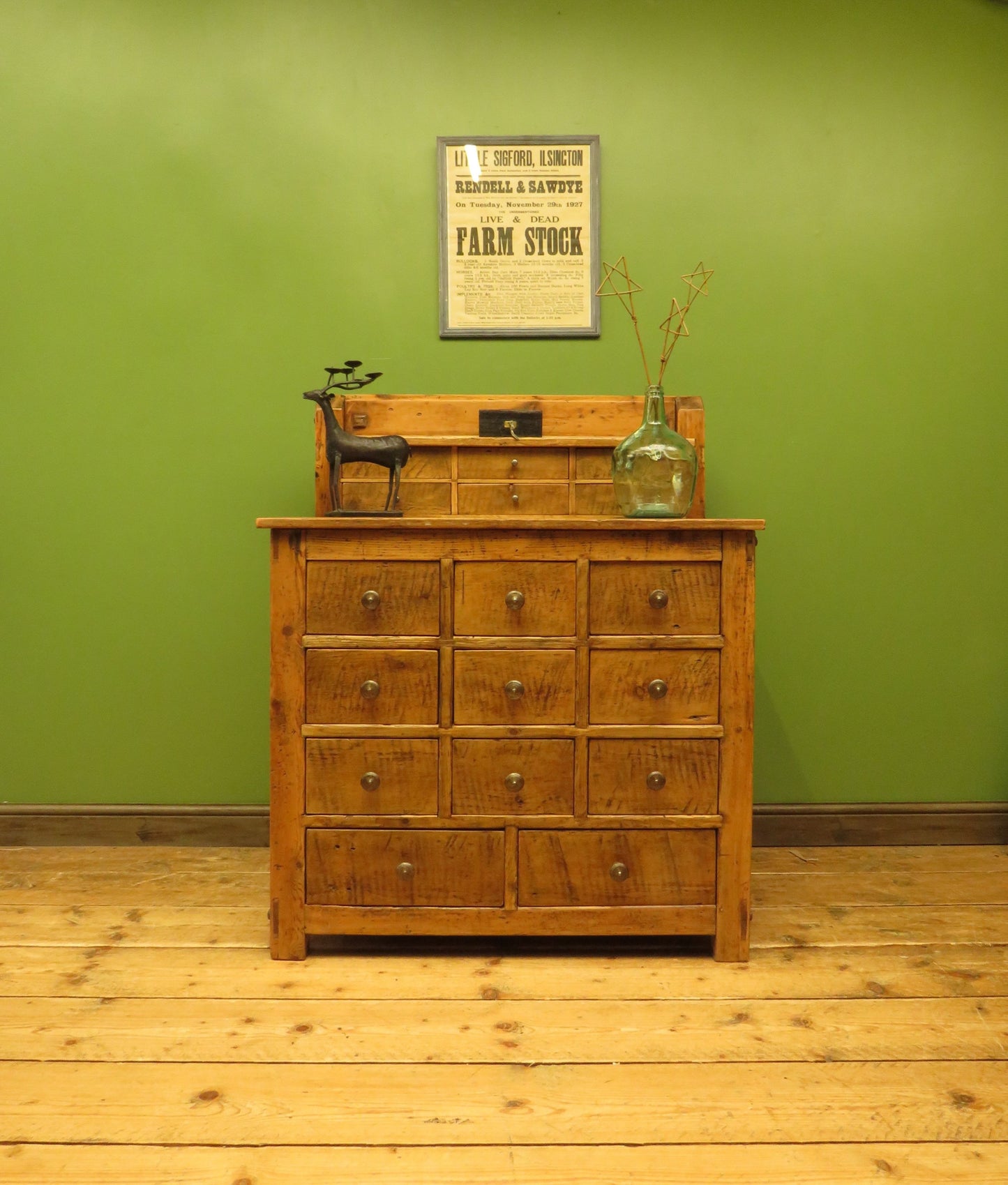 Large Handmade Upcycled Reclaimed Pine Bank of Drawers storage unit