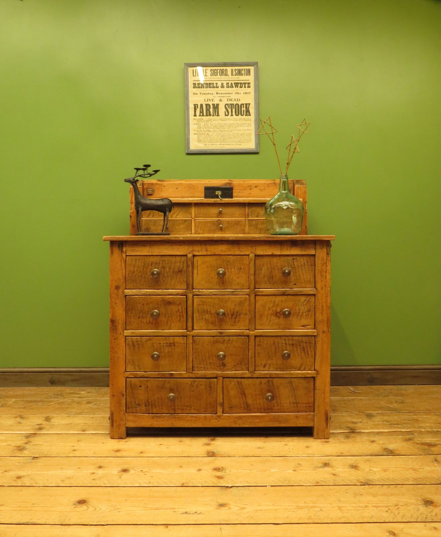 Large Handmade Upcycled Reclaimed Pine Bank of Drawers storage unit