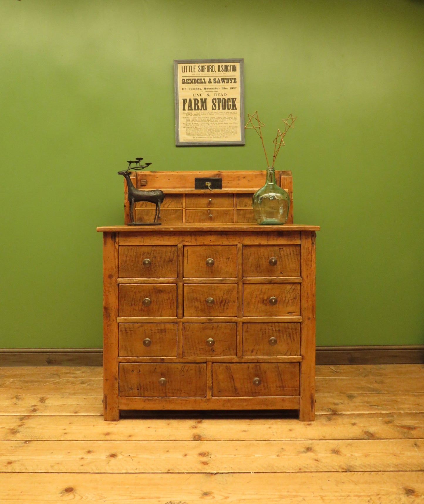 Large Handmade Upcycled Reclaimed Pine Bank of Drawers storage unit
