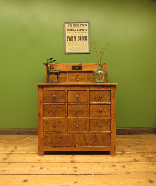 Large Handmade Upcycled Reclaimed Pine Bank of Drawers storage unit